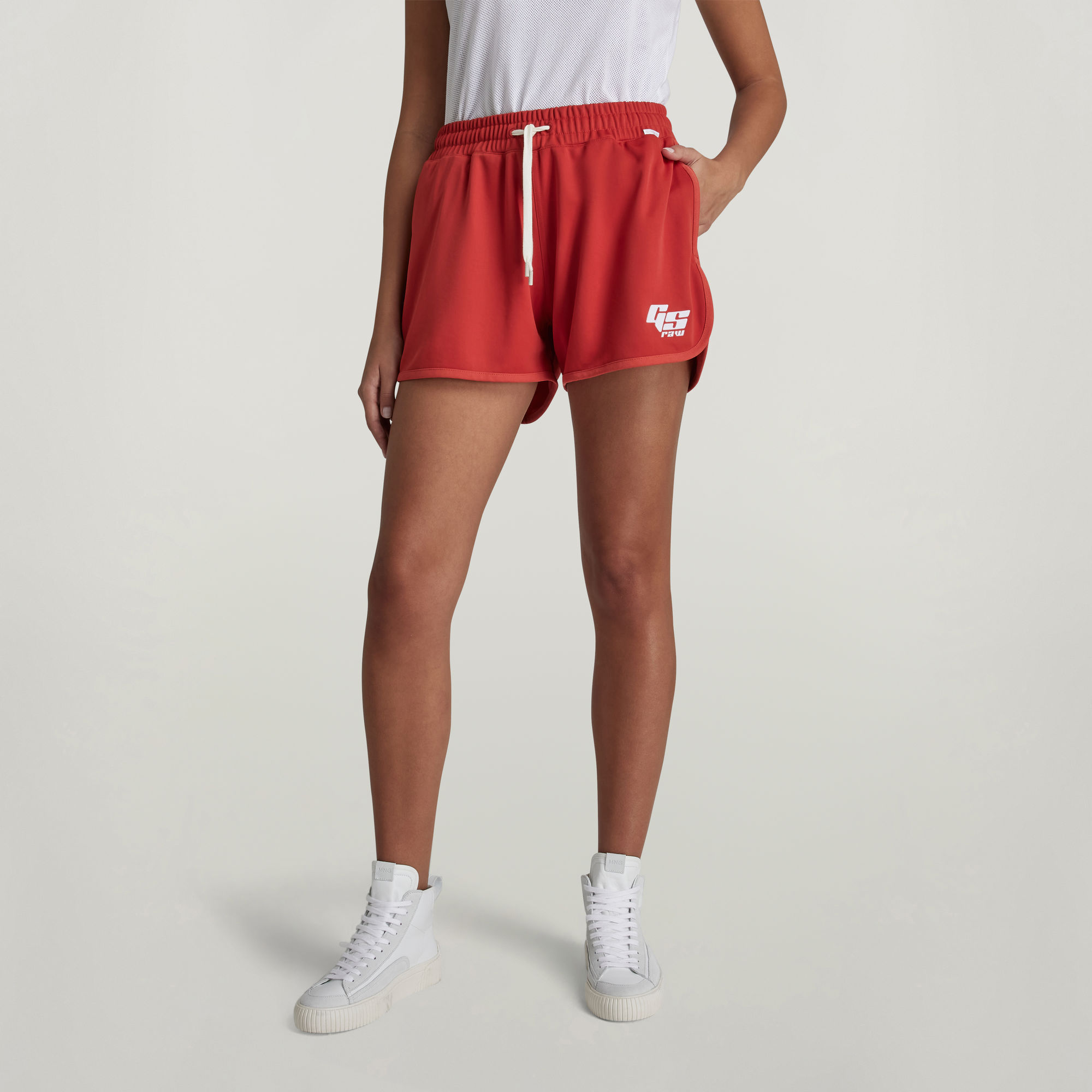 Boxed Graphic Sports Shorts - Rot - Damen