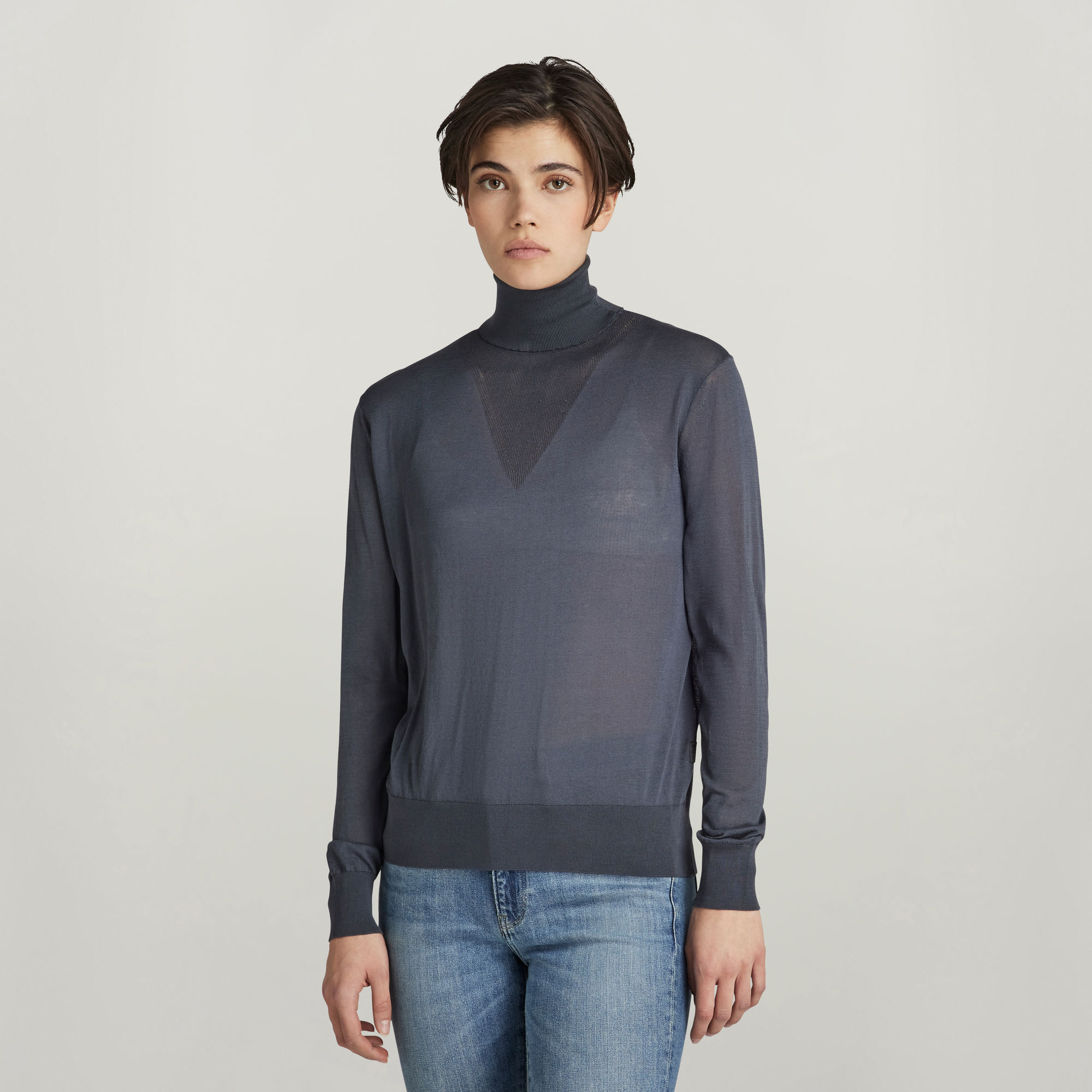 

Core Roll Neck Knit - Medium blue - Women