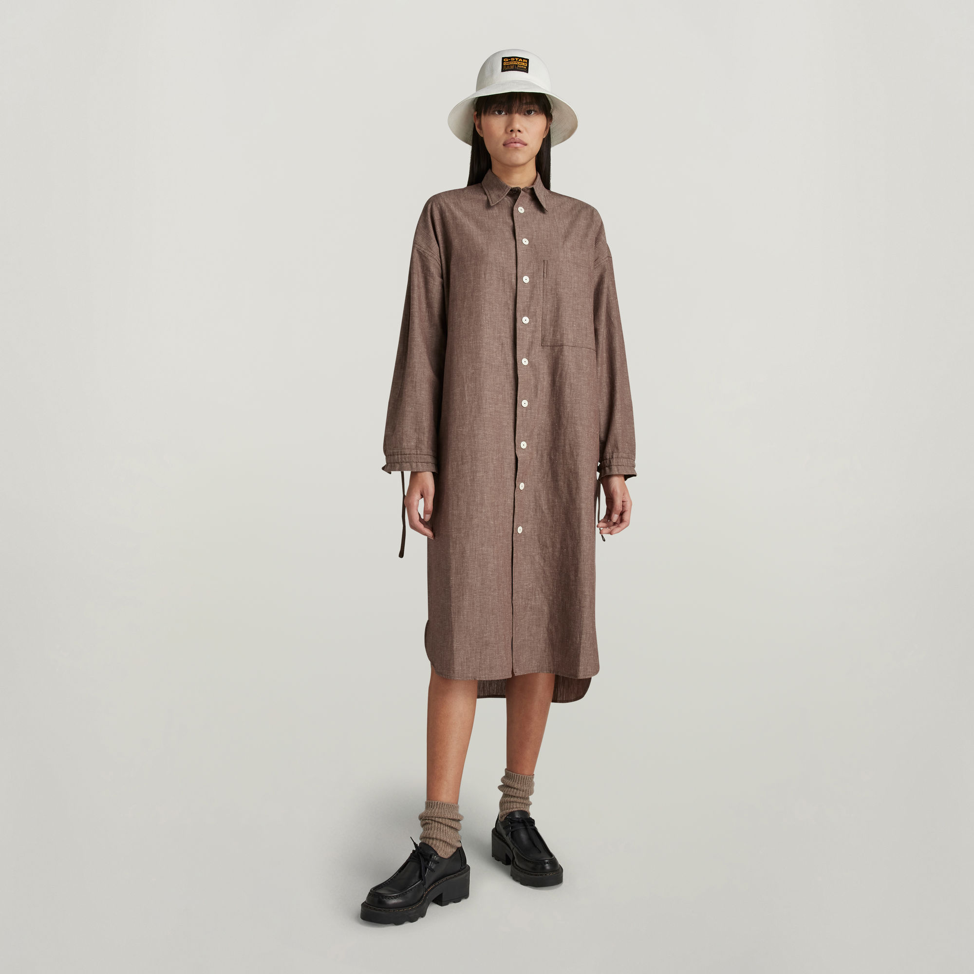 

Long Shirt Dress - Brown - Women