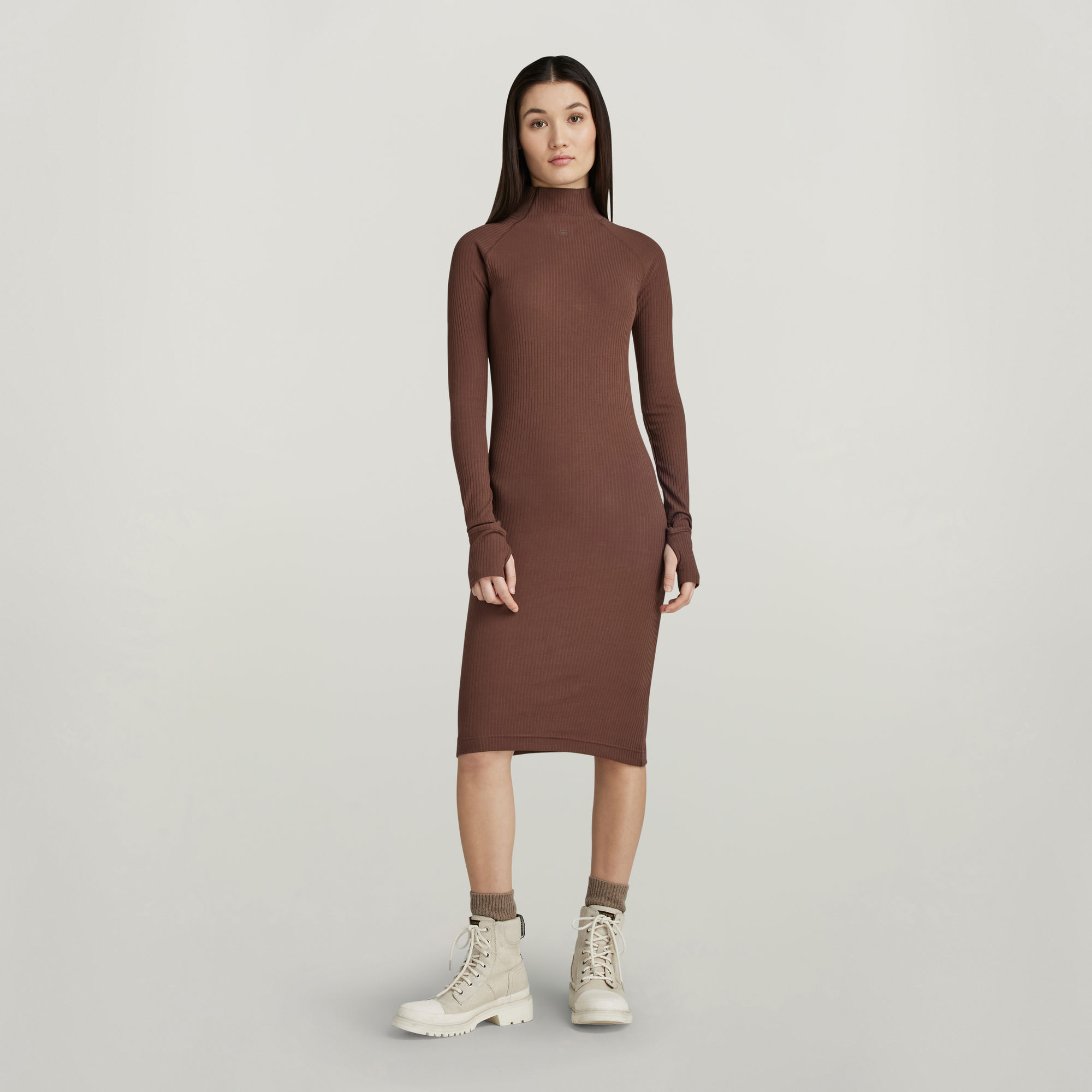 

Rib Slim Dress - Brown - Women