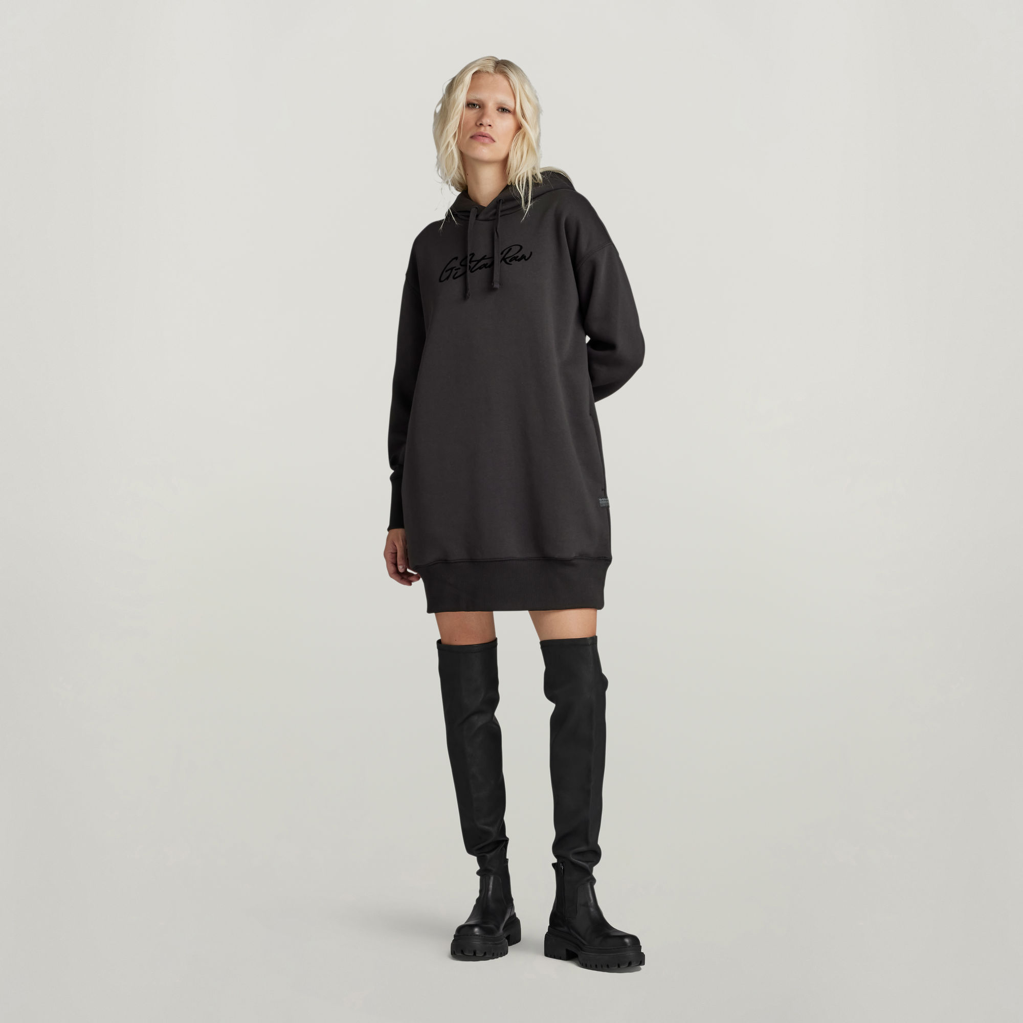 Flock Hooded Sweat Kleid - Schwarz - Damen