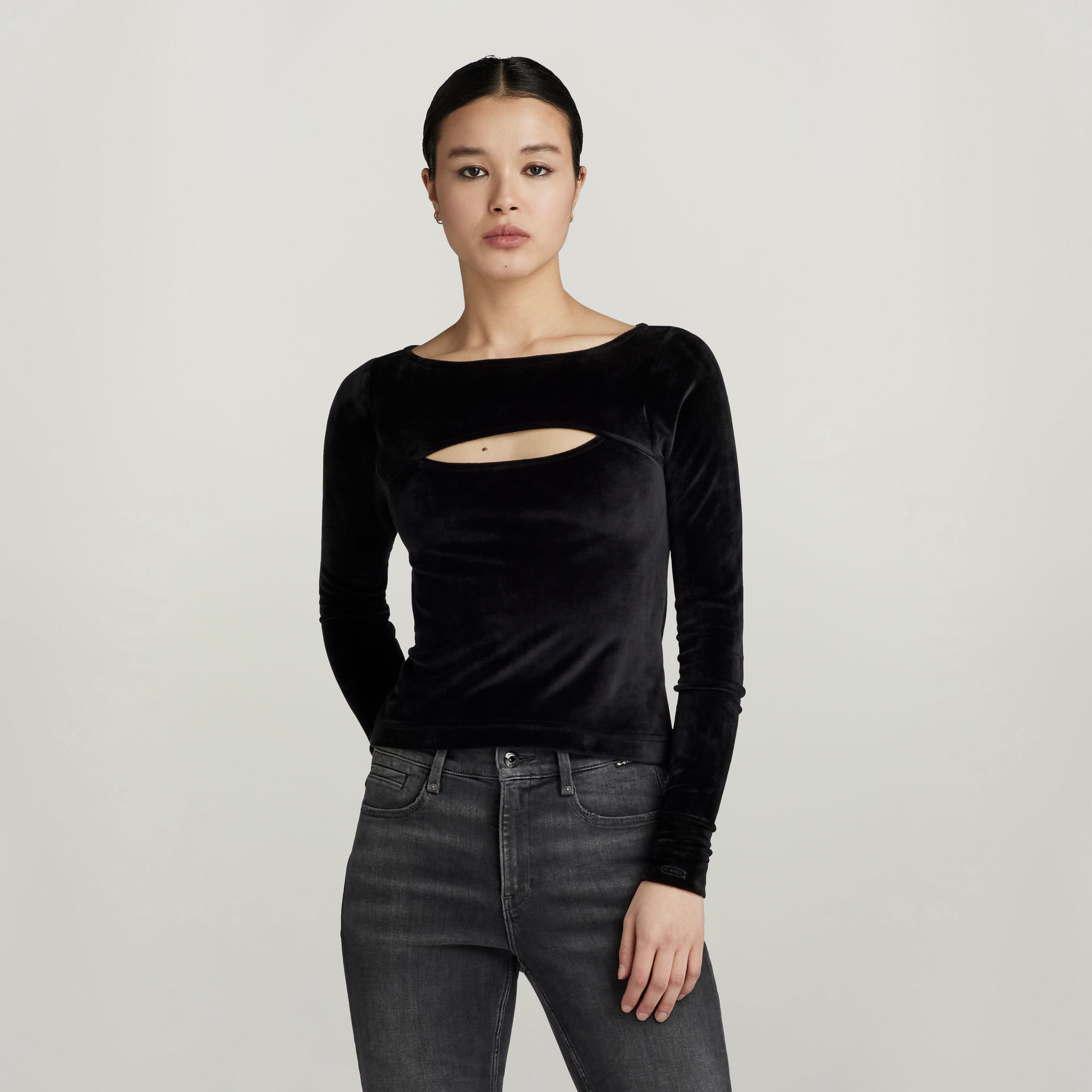 Cut-Out Slim Boatneck Top - Schwarz - Damen