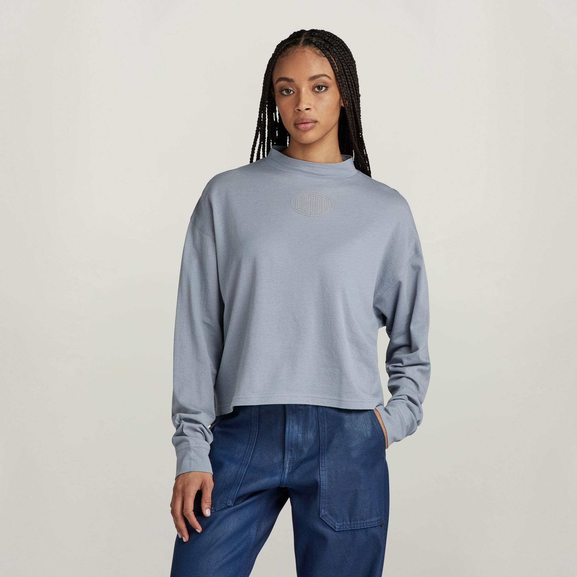 Mock Graphic Loose Top - Grau - Damen