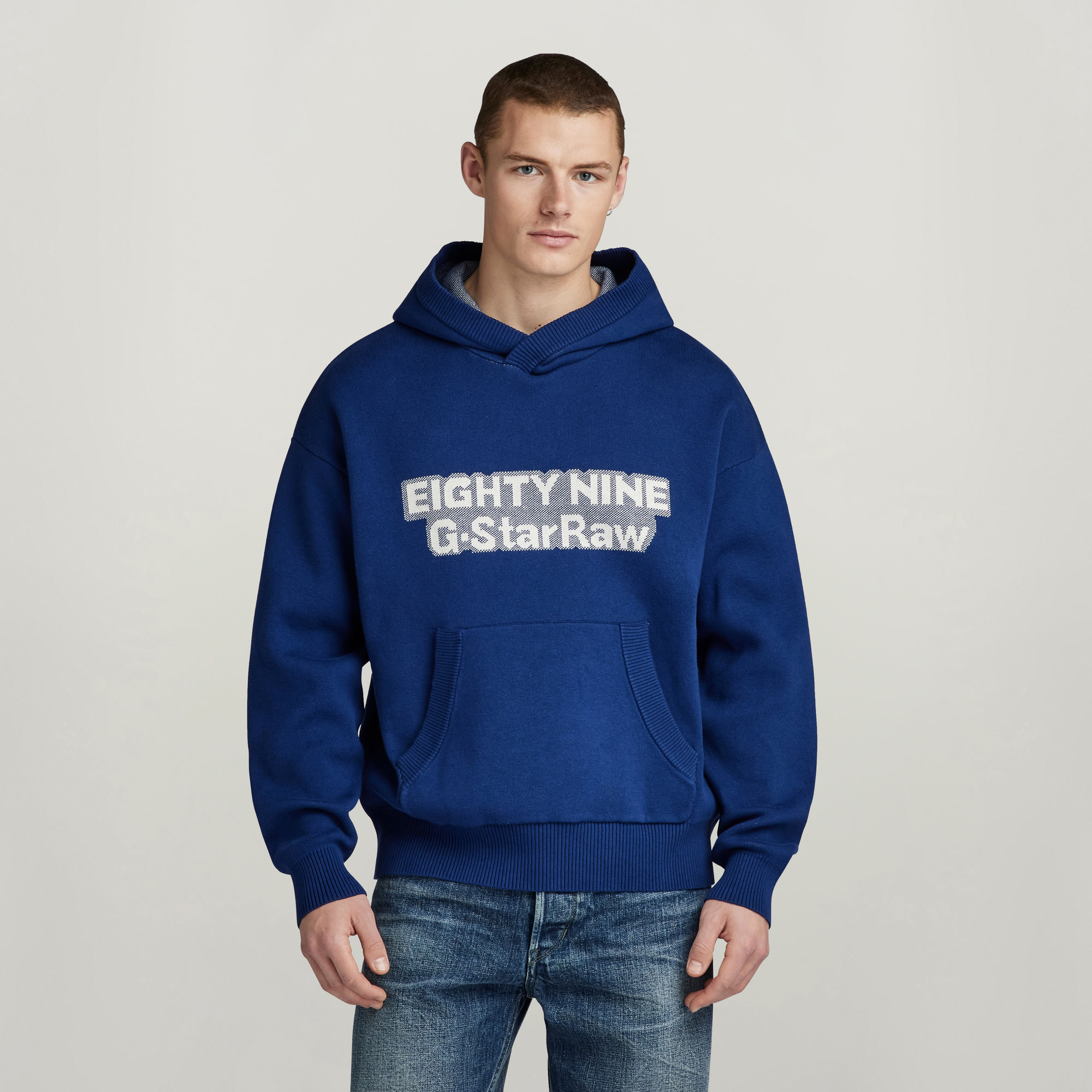 

Graphic Loose Knitted Hoodie - Medium blue - Men