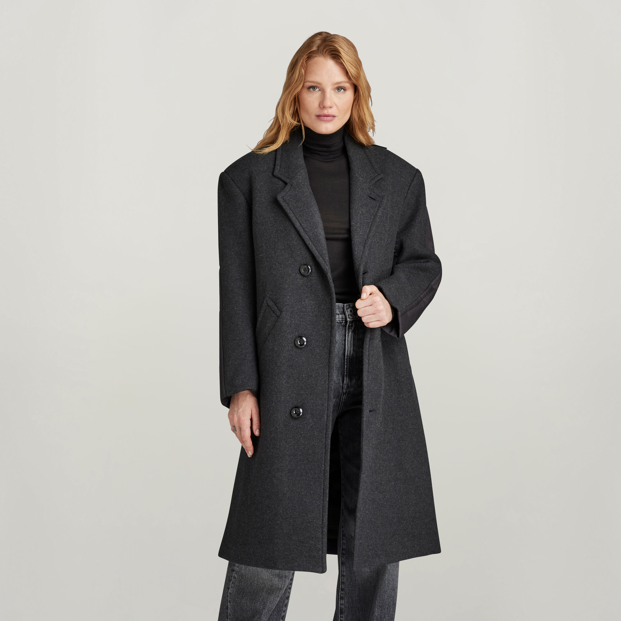 Premium Long Oversized Wool Mantel - Grau - Damen