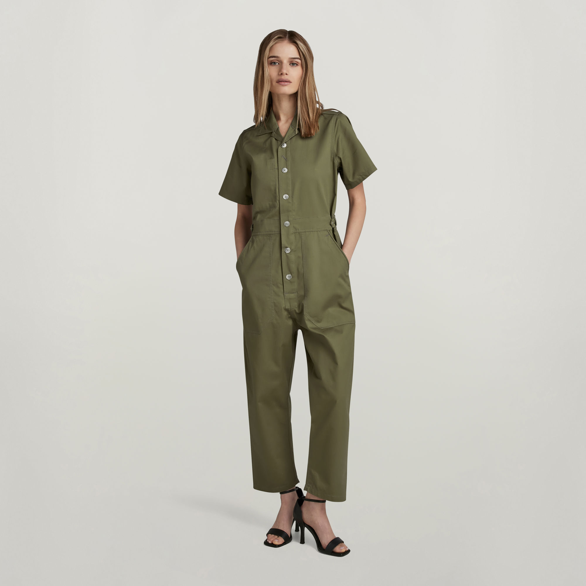 

Relaxed Short Sleeve Jumpsuit - Green - Women