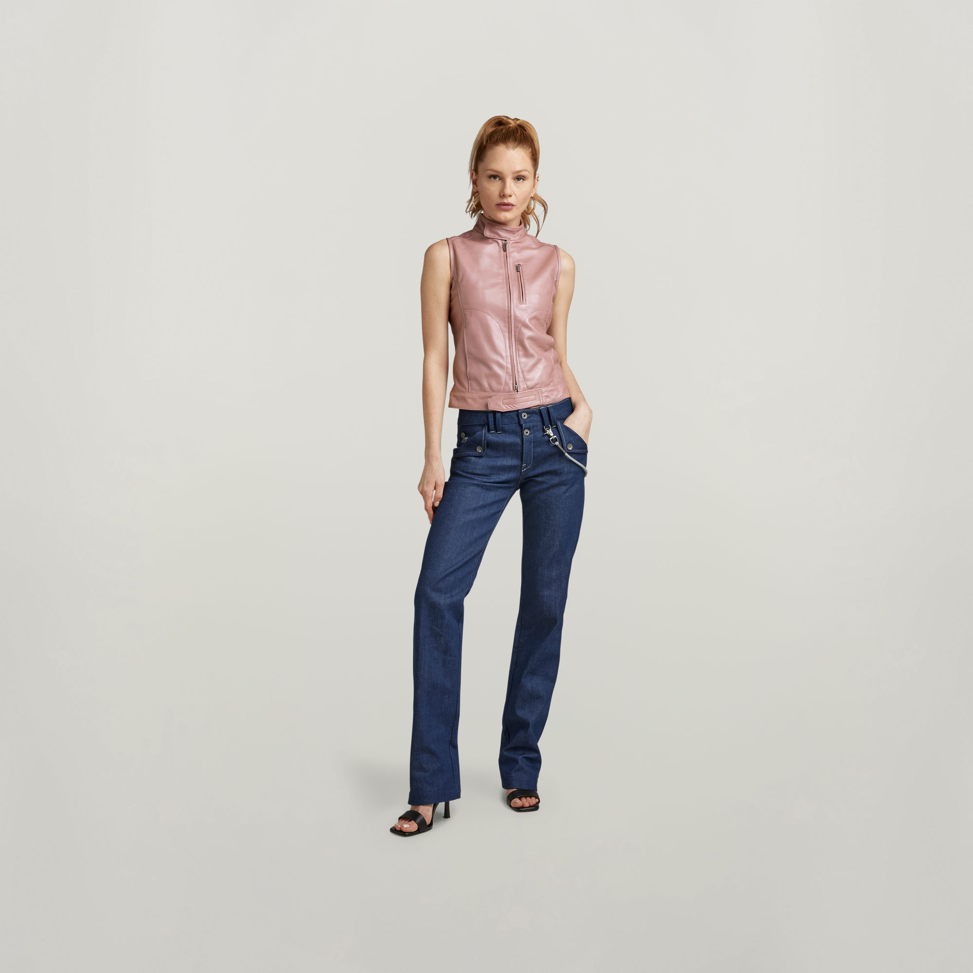 

Y2K Lederen Mouwloze Top - Roze - Dames