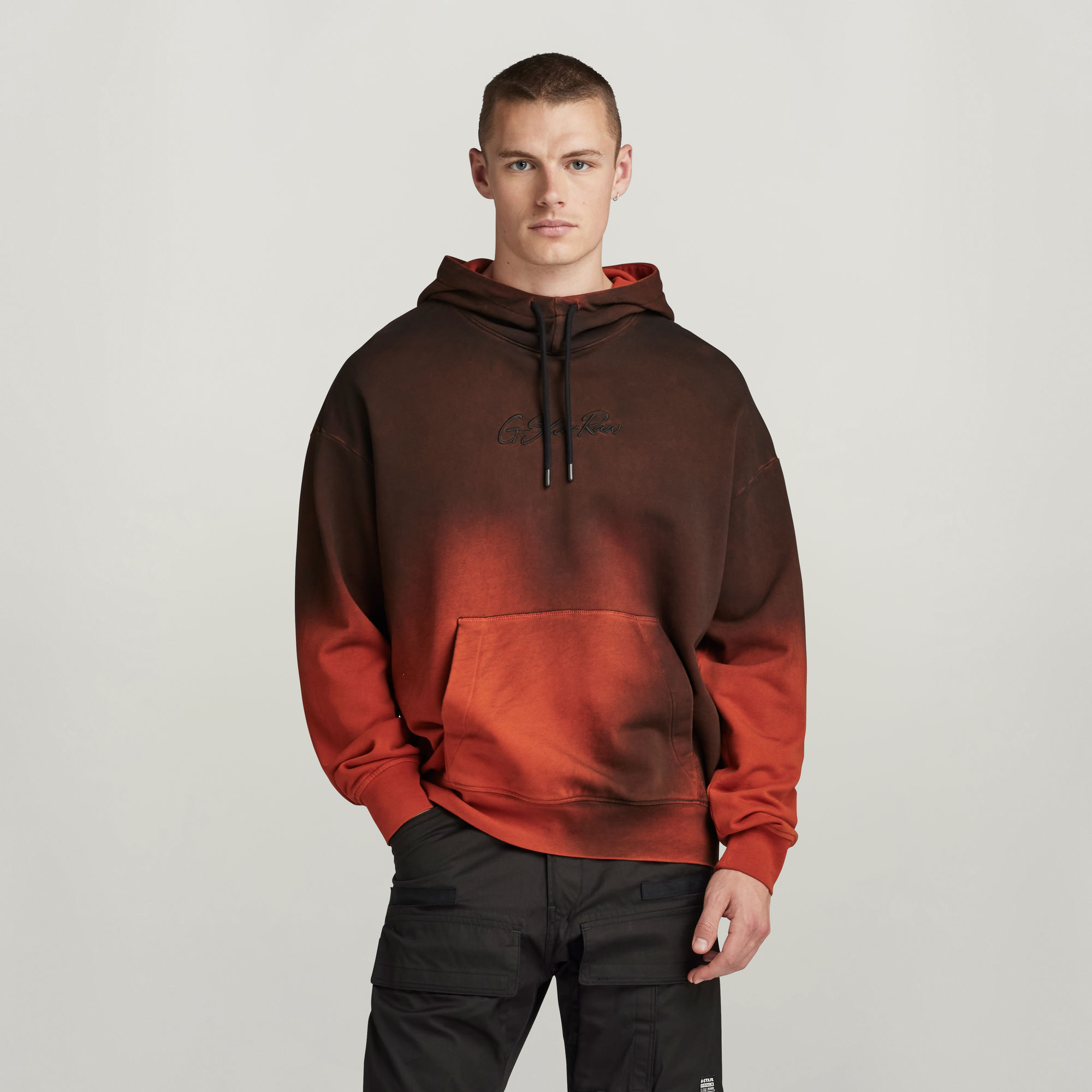 

Hand Sprayed Hooded Loose Sweater - Orange - Men