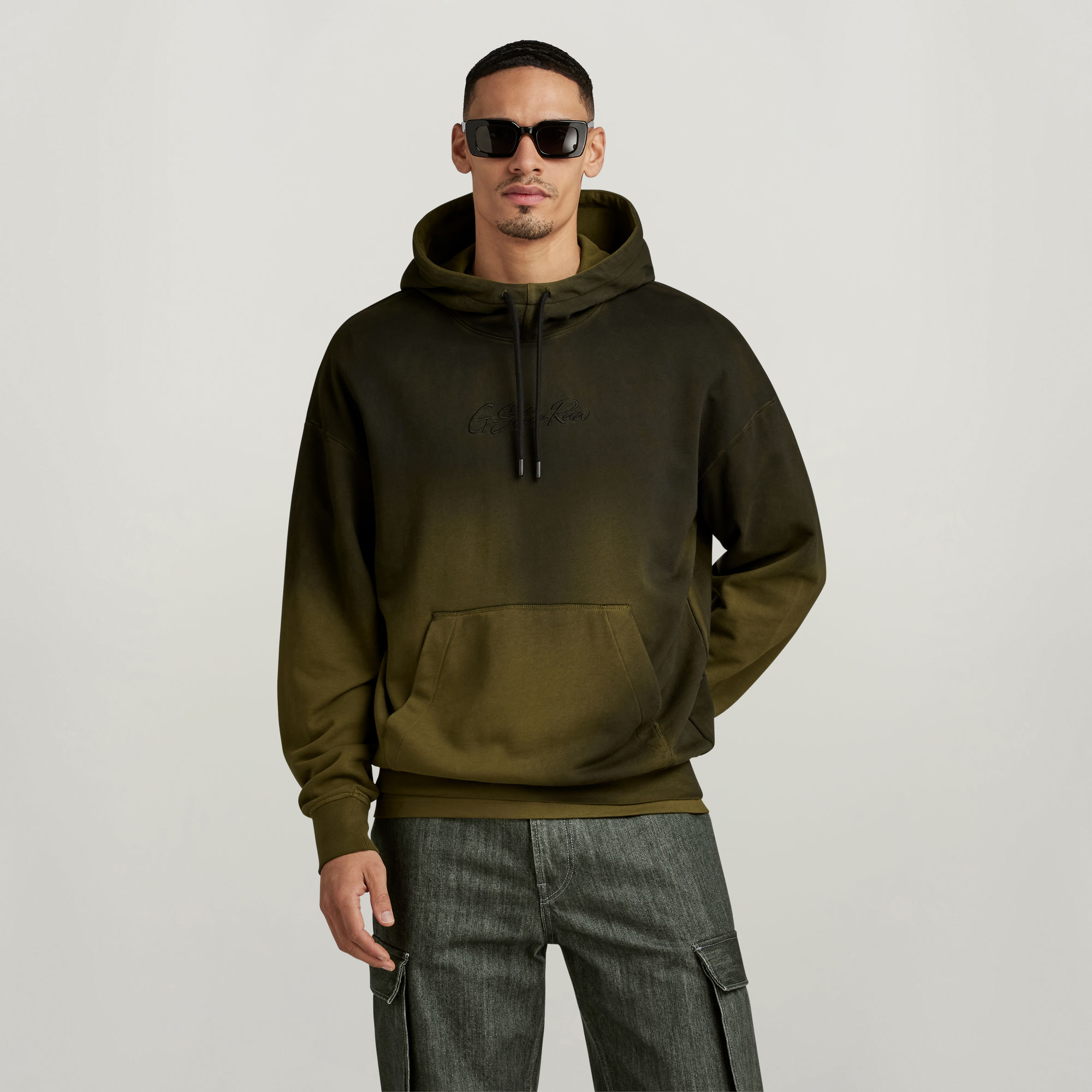 Hand Sprayed Hooded Loose Sweatshirt - Grün - Herren