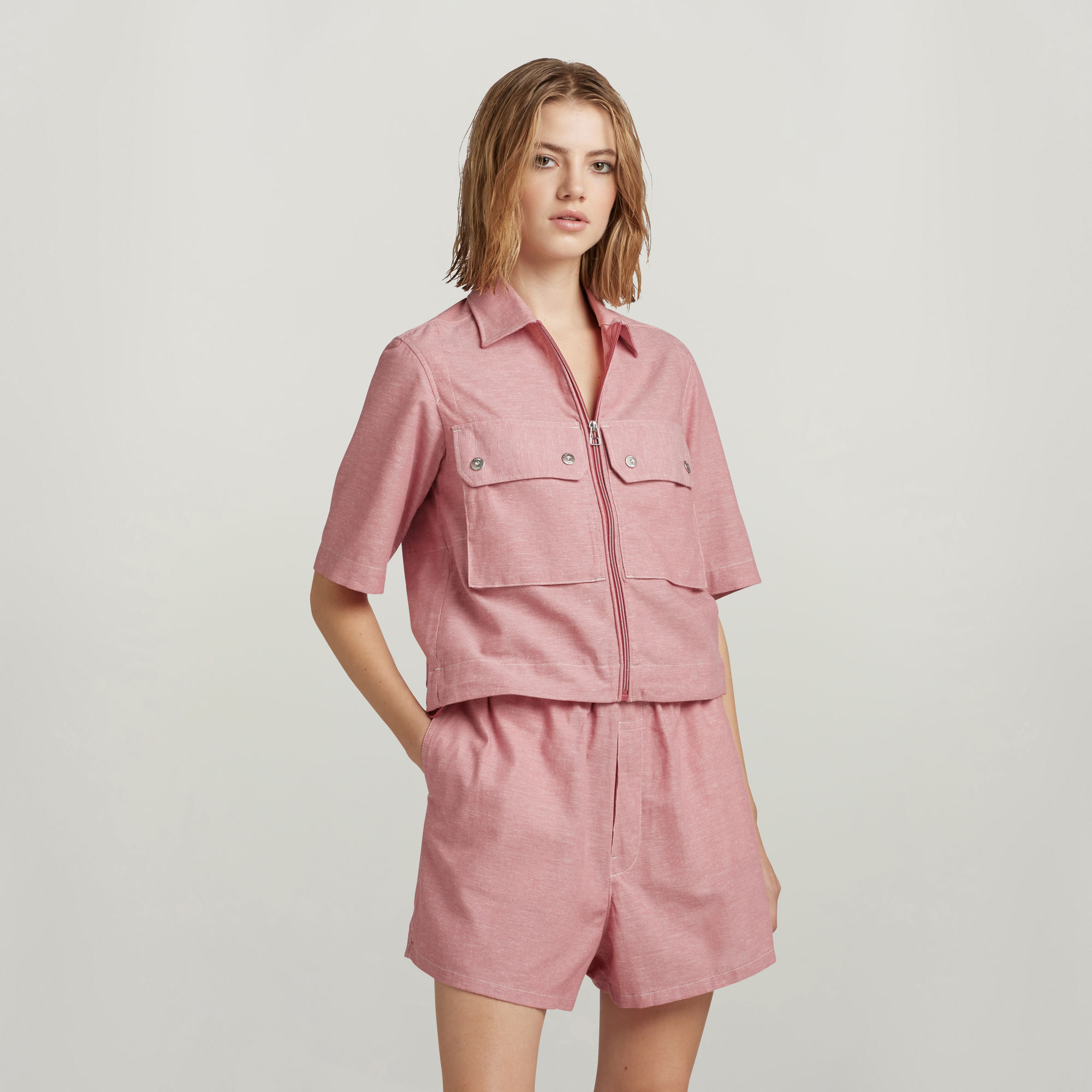 

2 Pocket Cropped Shirt - Multi color - Women
