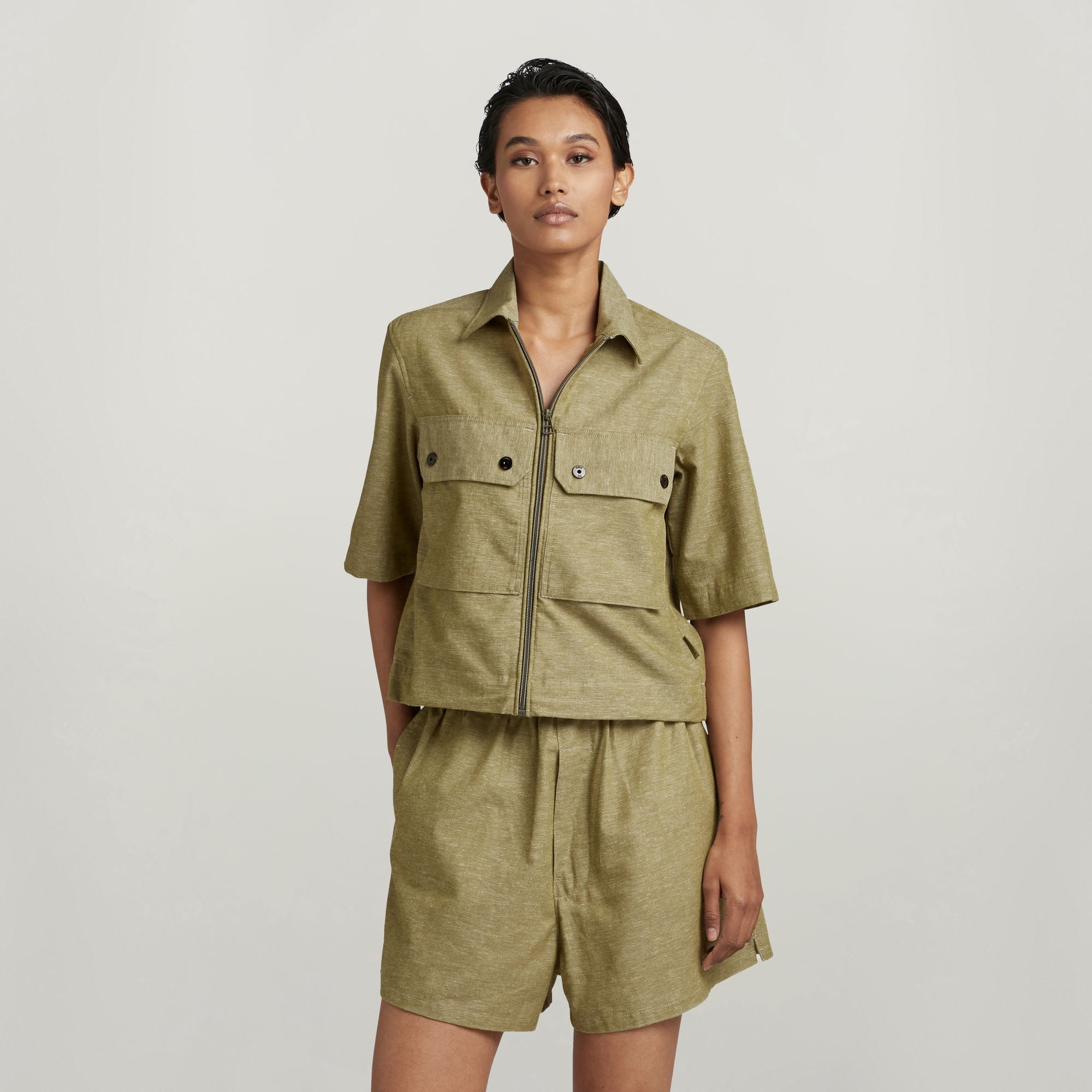 

2 Pocket Cropped Shirt - Multi color - Women