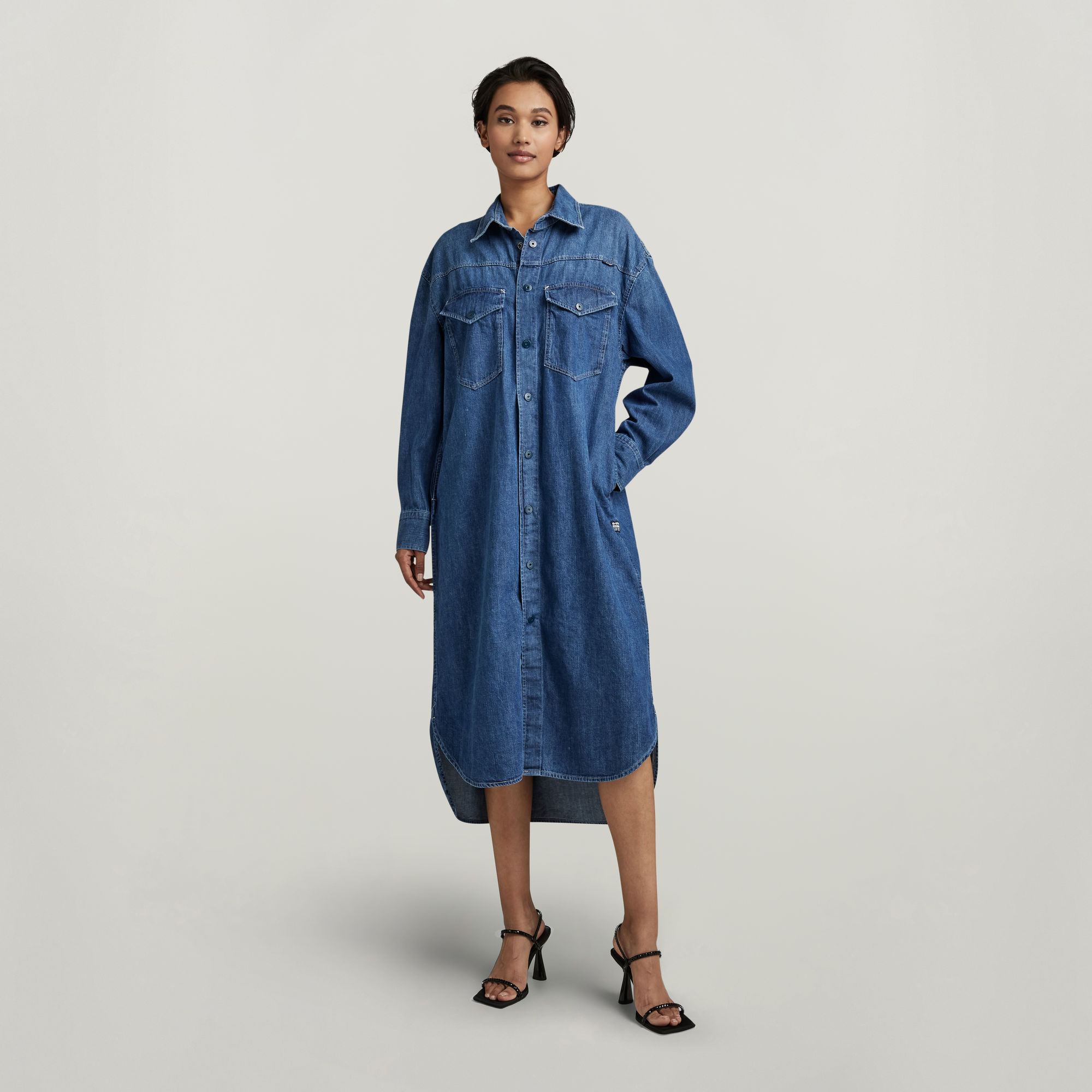 Boxy Shirt Dress - Mittelblau - Damen