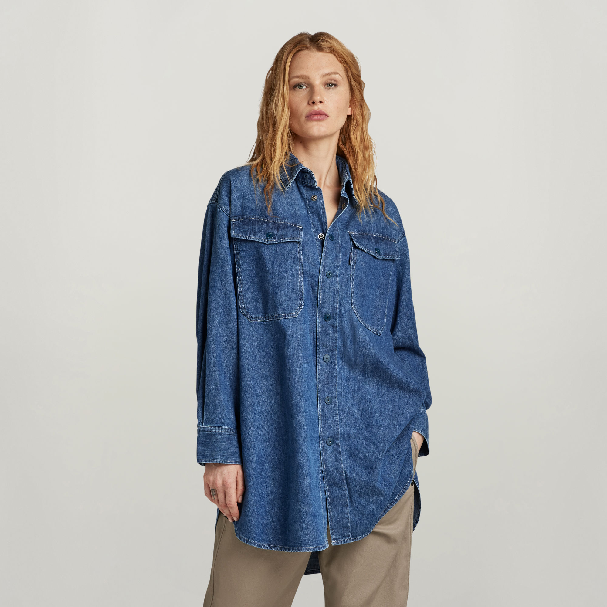 

Oversized Shirt - Midden blauw - Dames