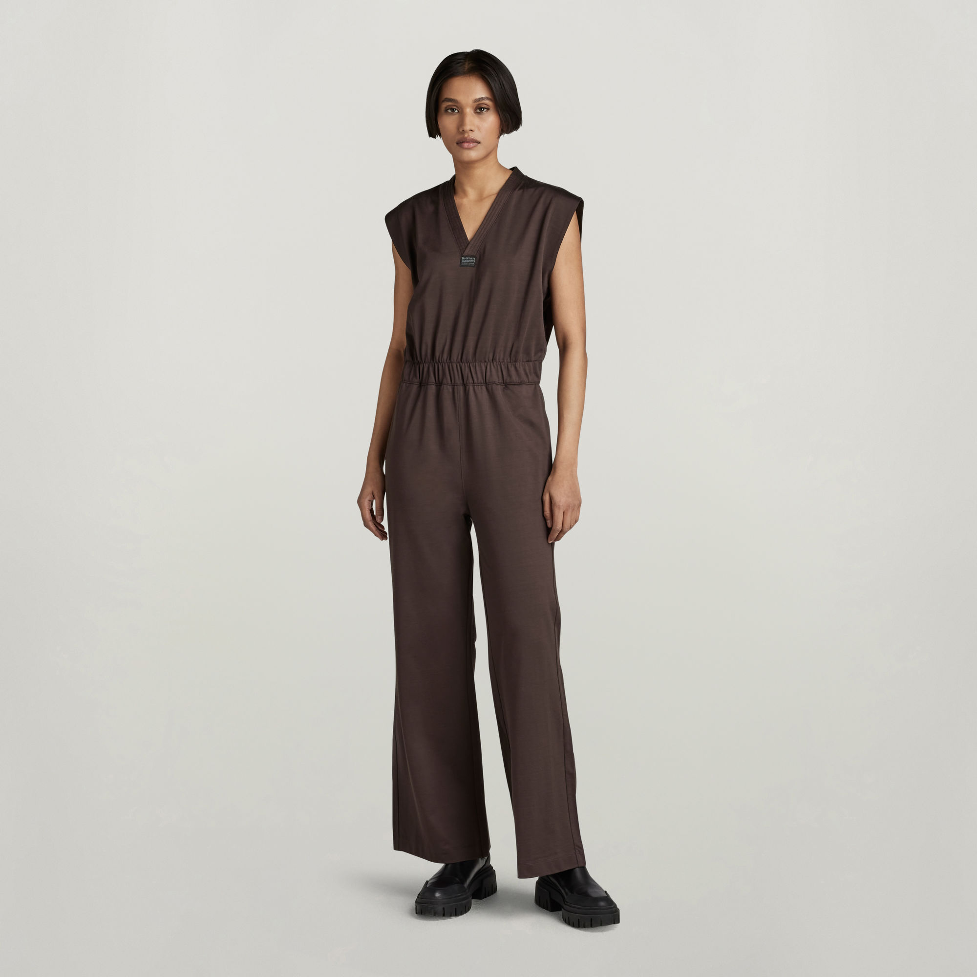 Wide Leg V-Neck Jumpsuit - Braun - Damen