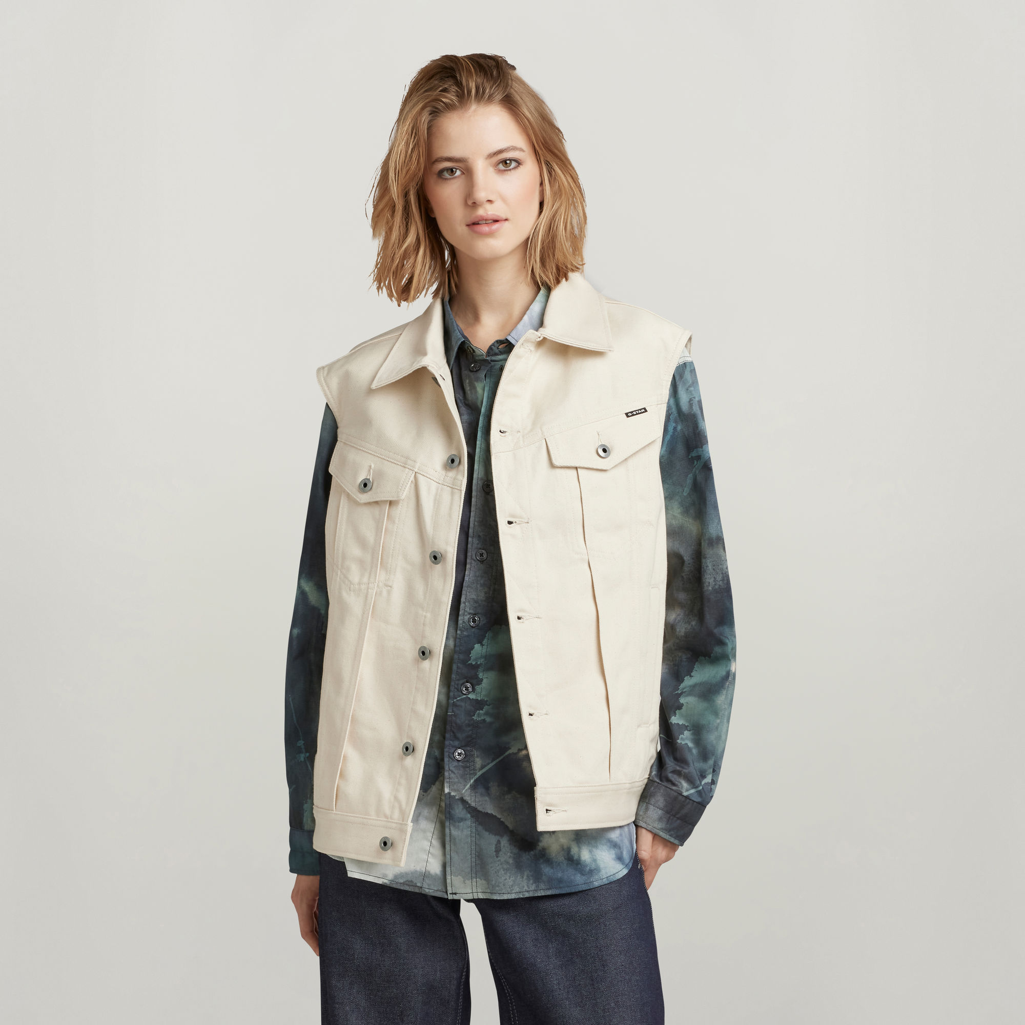 

Oversized Denim Vest Evergreen - White - Women