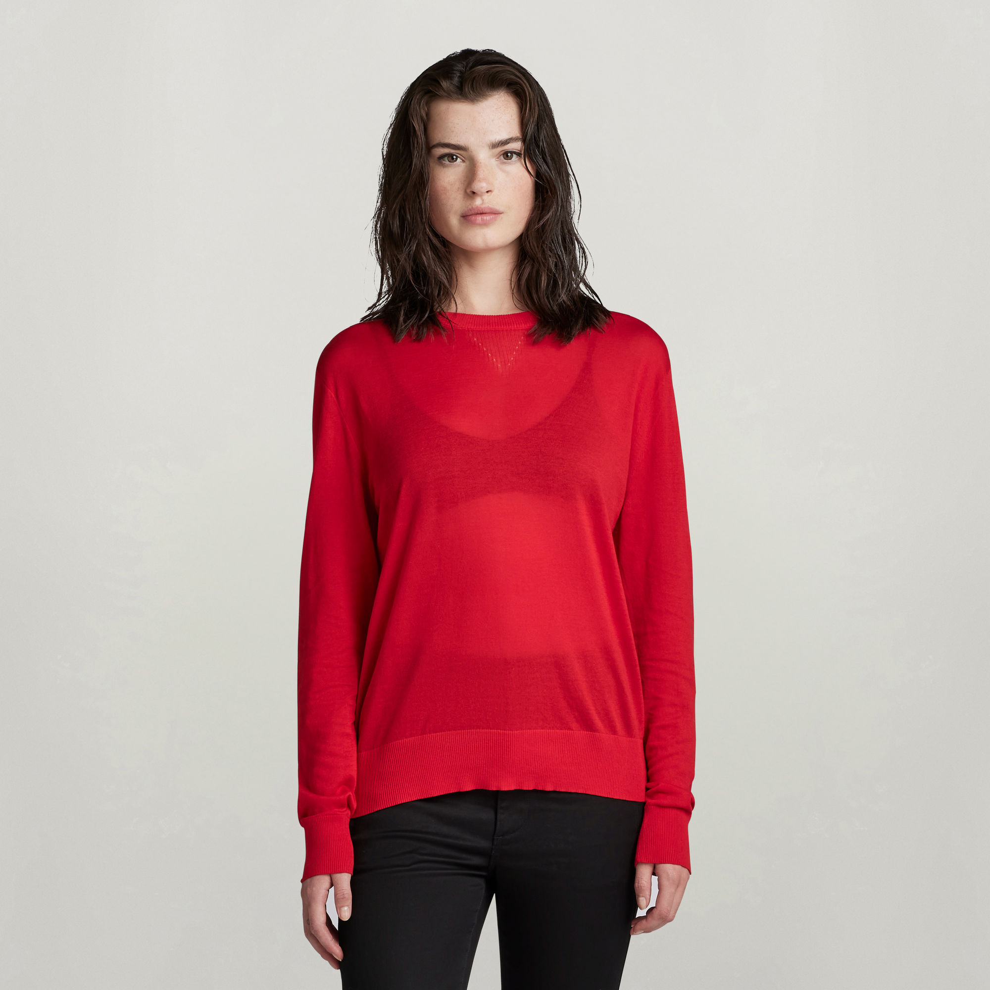 

Core Round Neck Knitted Sweater - Red - Women