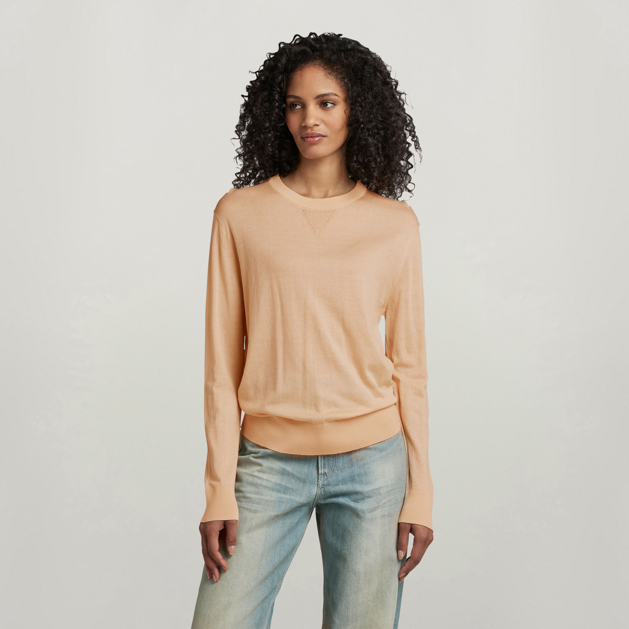 Core Round Neck Knitted Top - Beige - Damen