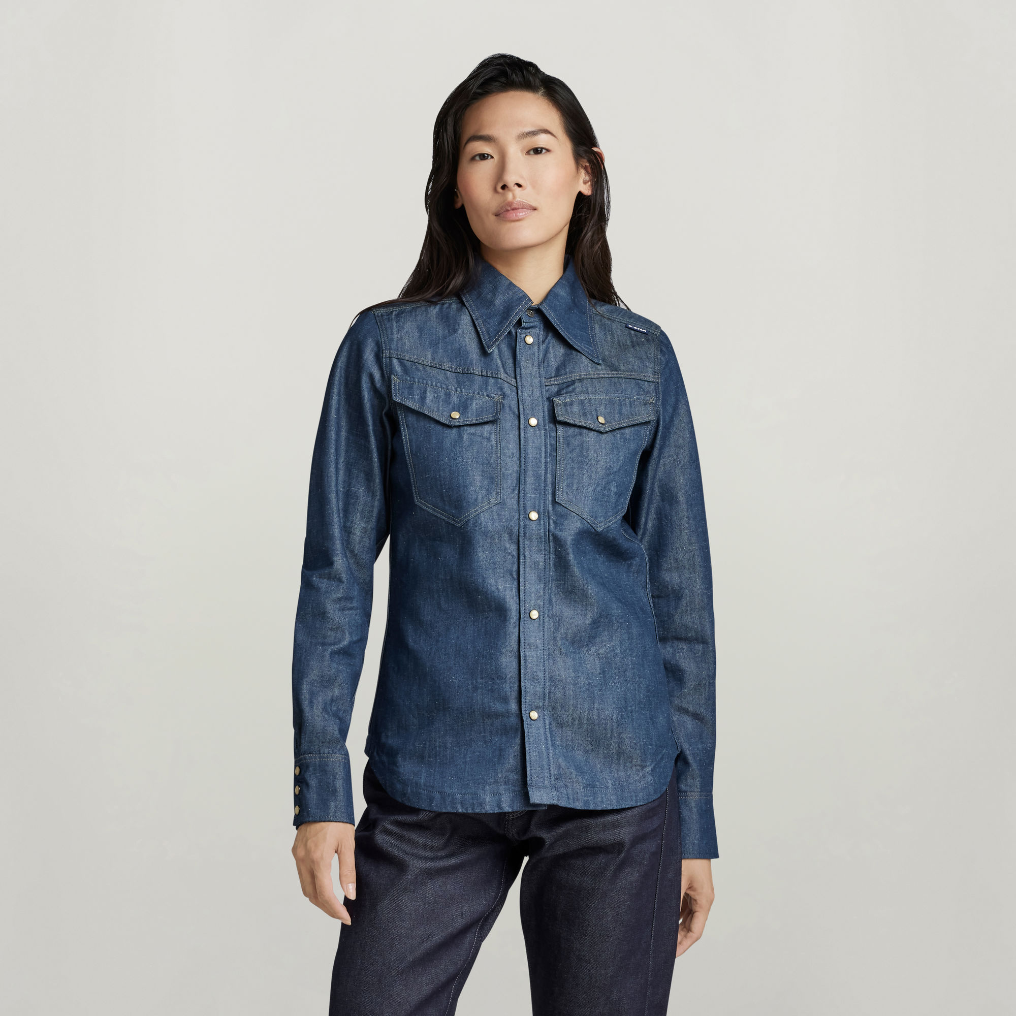 Premium 70'S Slim Denim Hemd - Dunkelblau - Damen