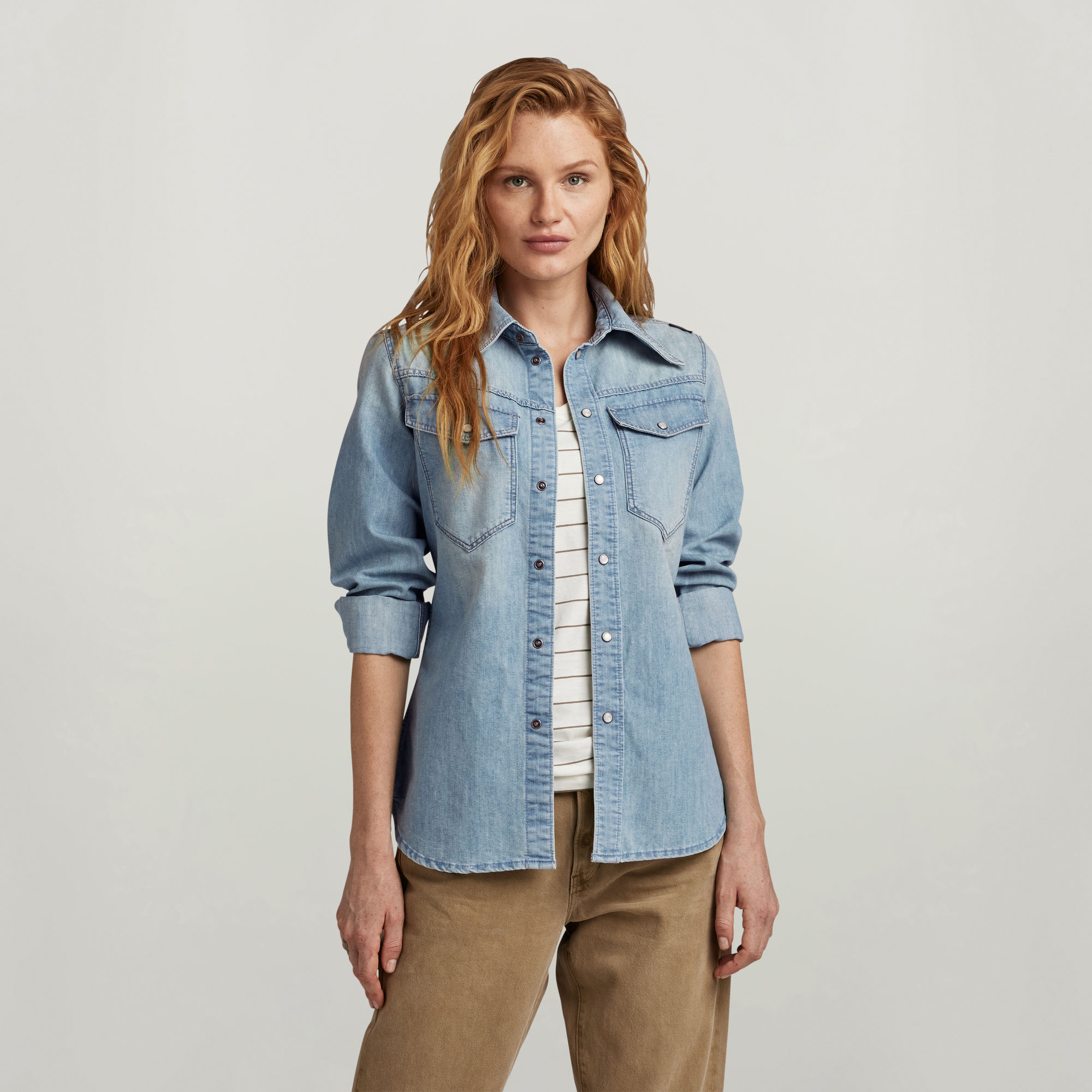 

Premium 70'S Slim Denim Shirt - Light blue - Women