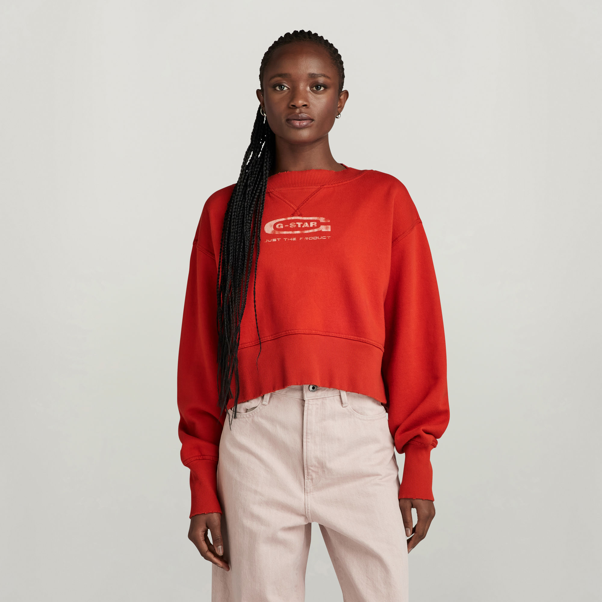 

Vintage Cropped Logo Loose Sweater - Orange - Women