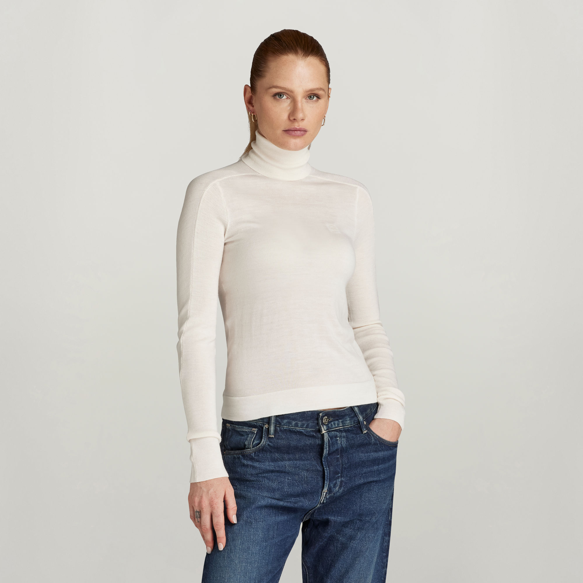 Core Slim Turtle Knit - Beige - Damen