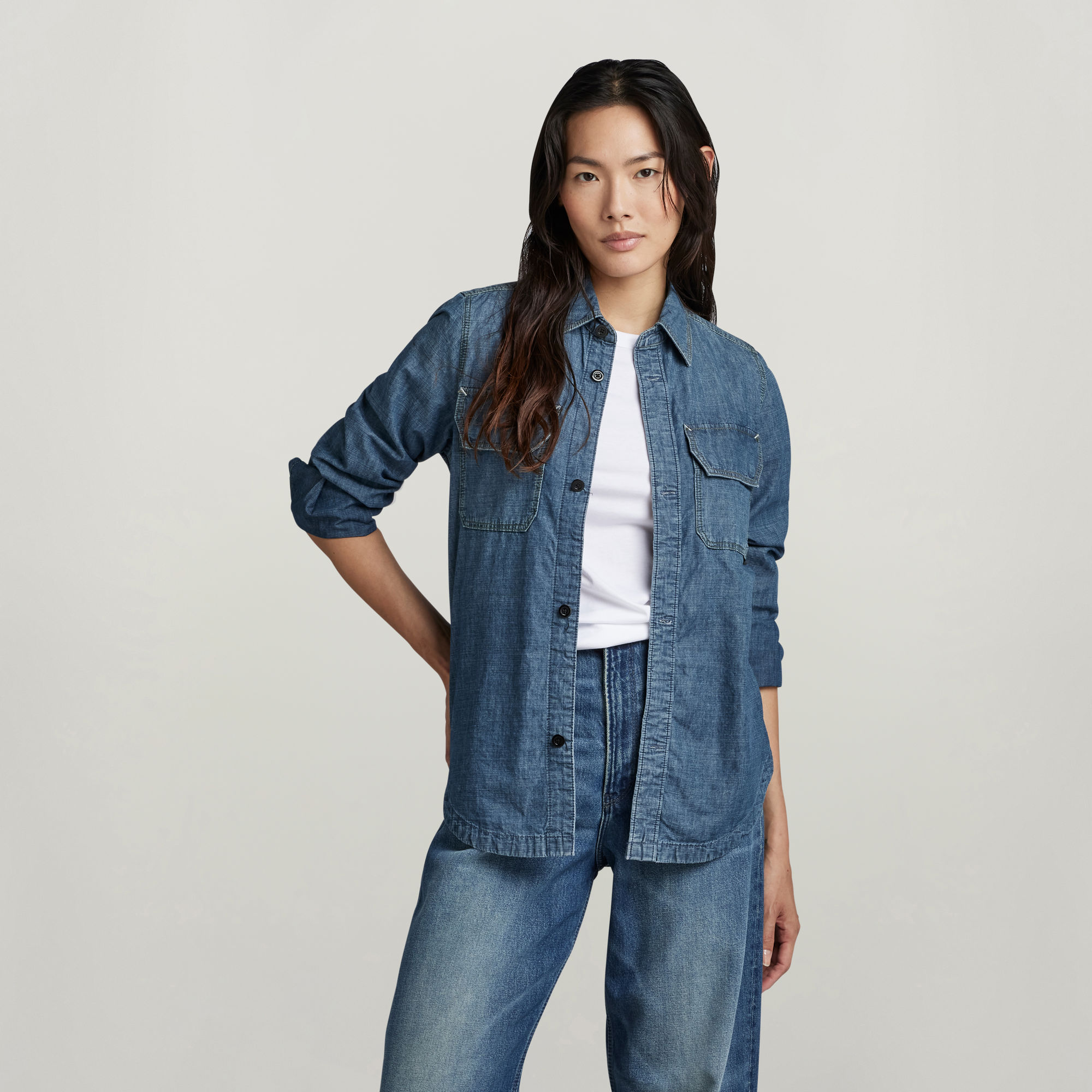 

Flap Pocket Shirt Evergreen - Midden blauw - Dames