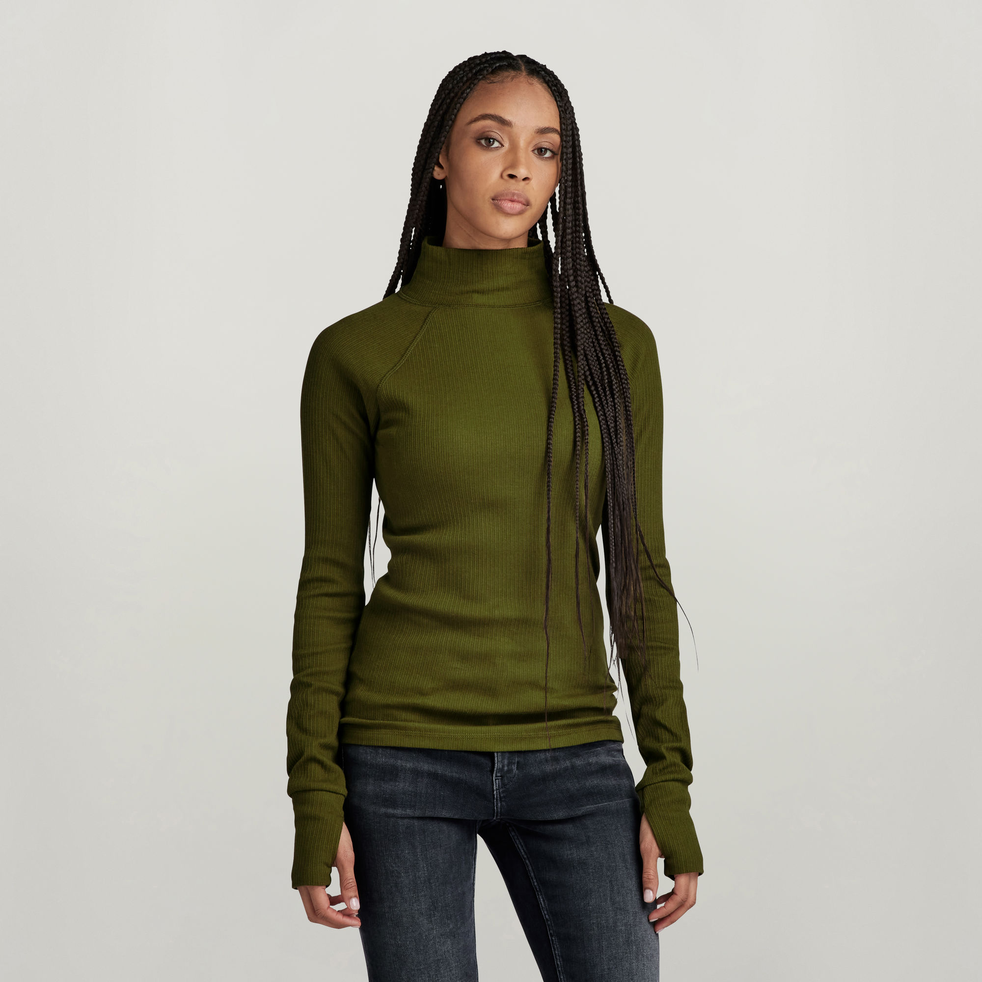 

Slim Rib Mock Top - Green - Women