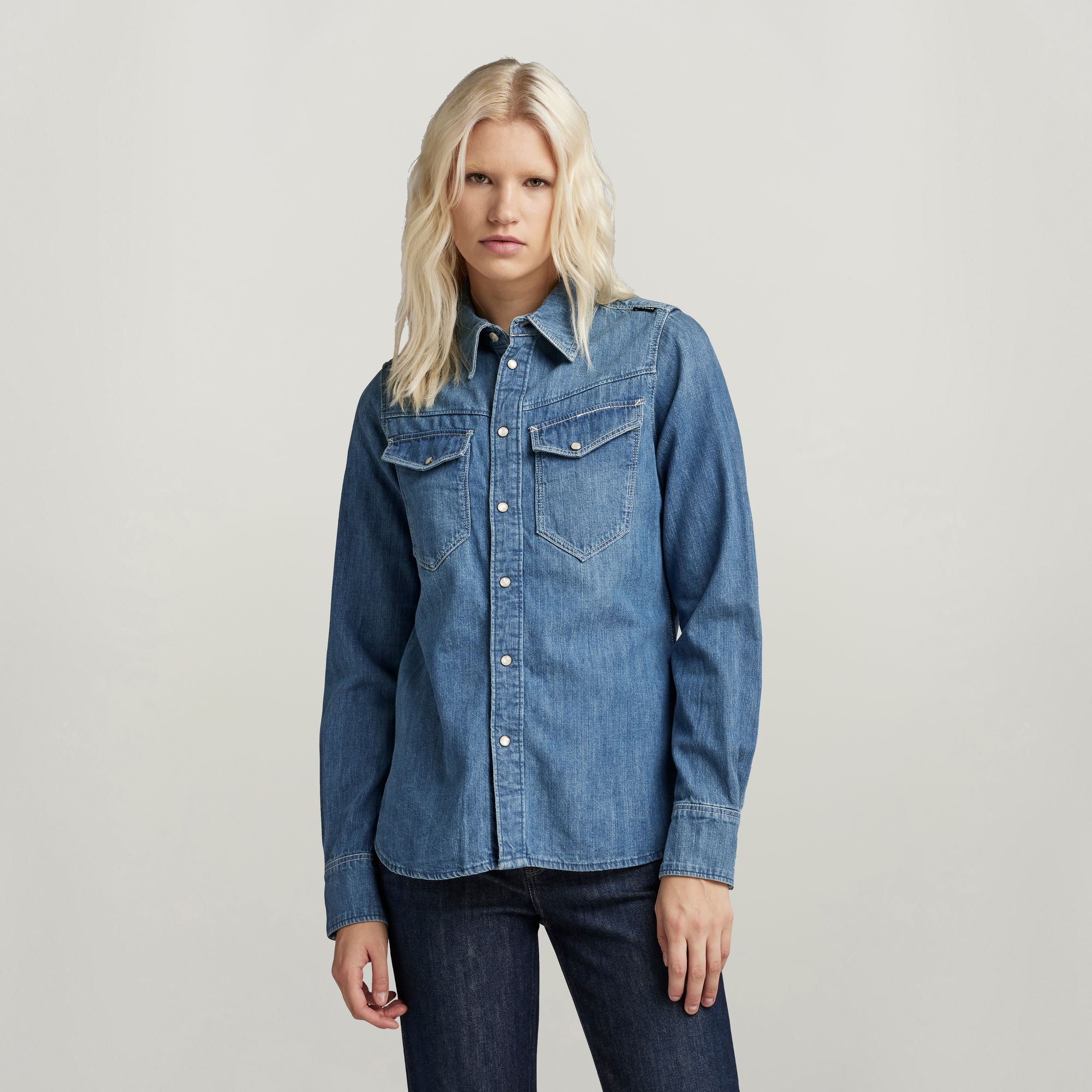 Slim Denim Hemd - Mittelblau - Damen