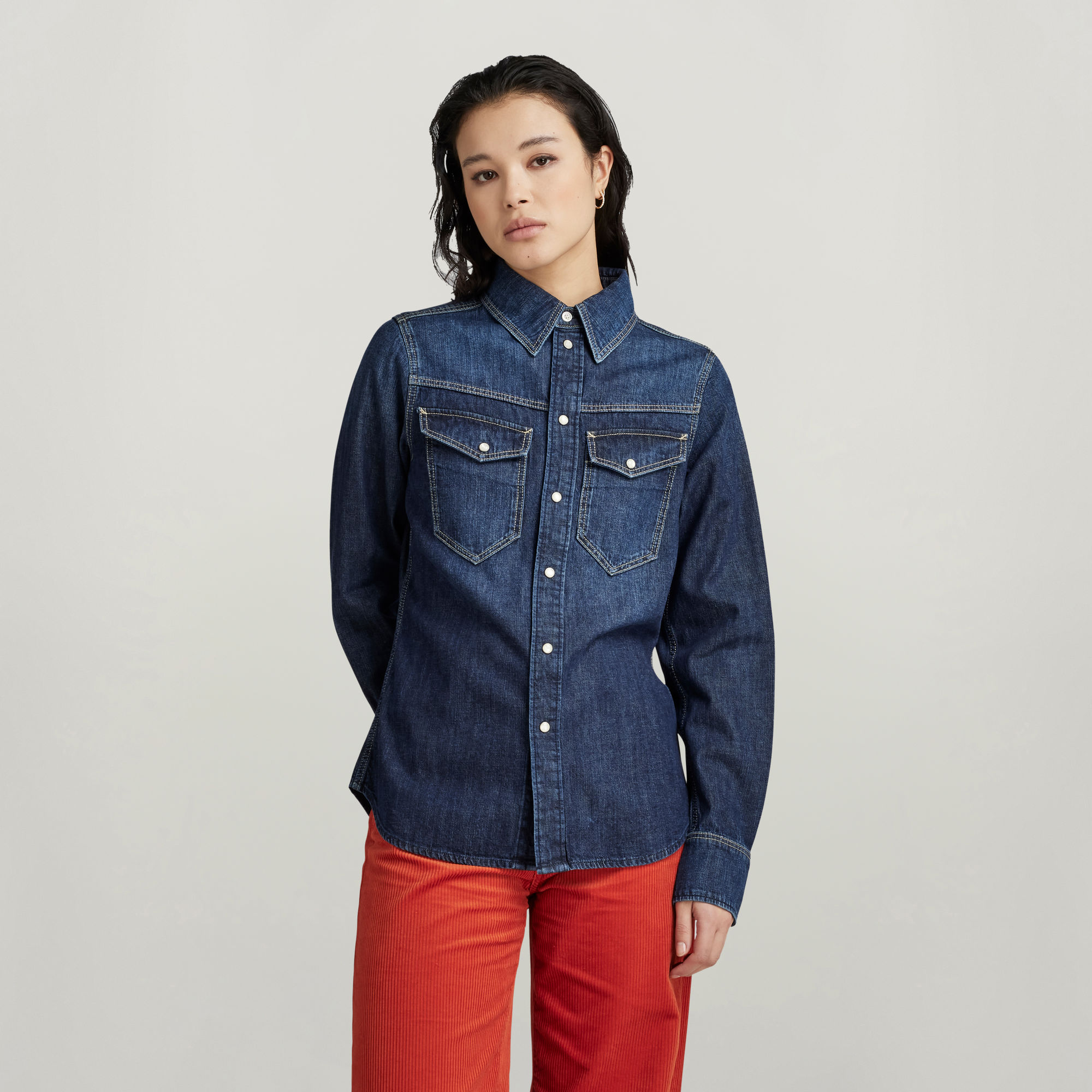 

Slim Denim Shirt - Dark blue - Women