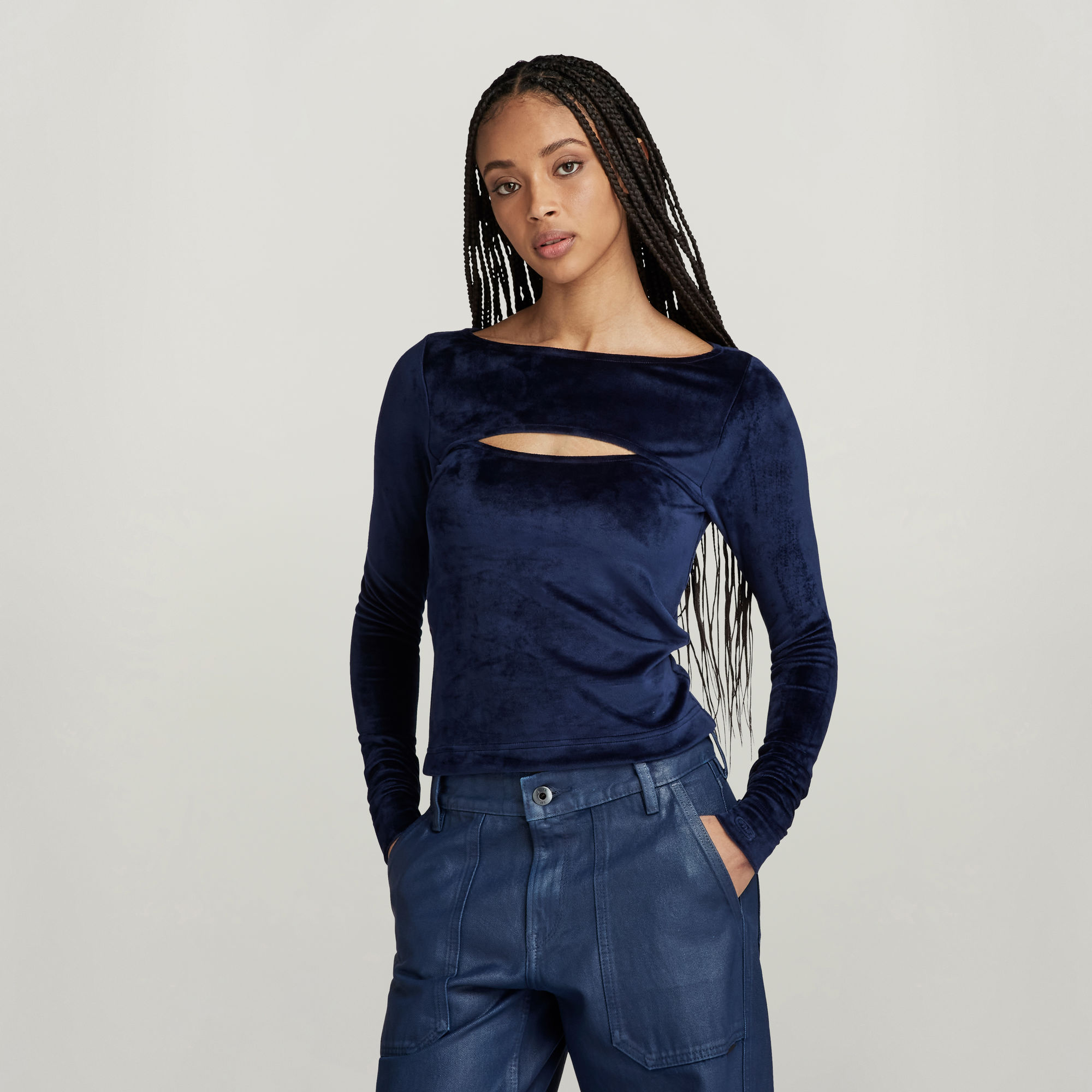 

Cut-Out Slim Boatneck Top - Dark blue - Women