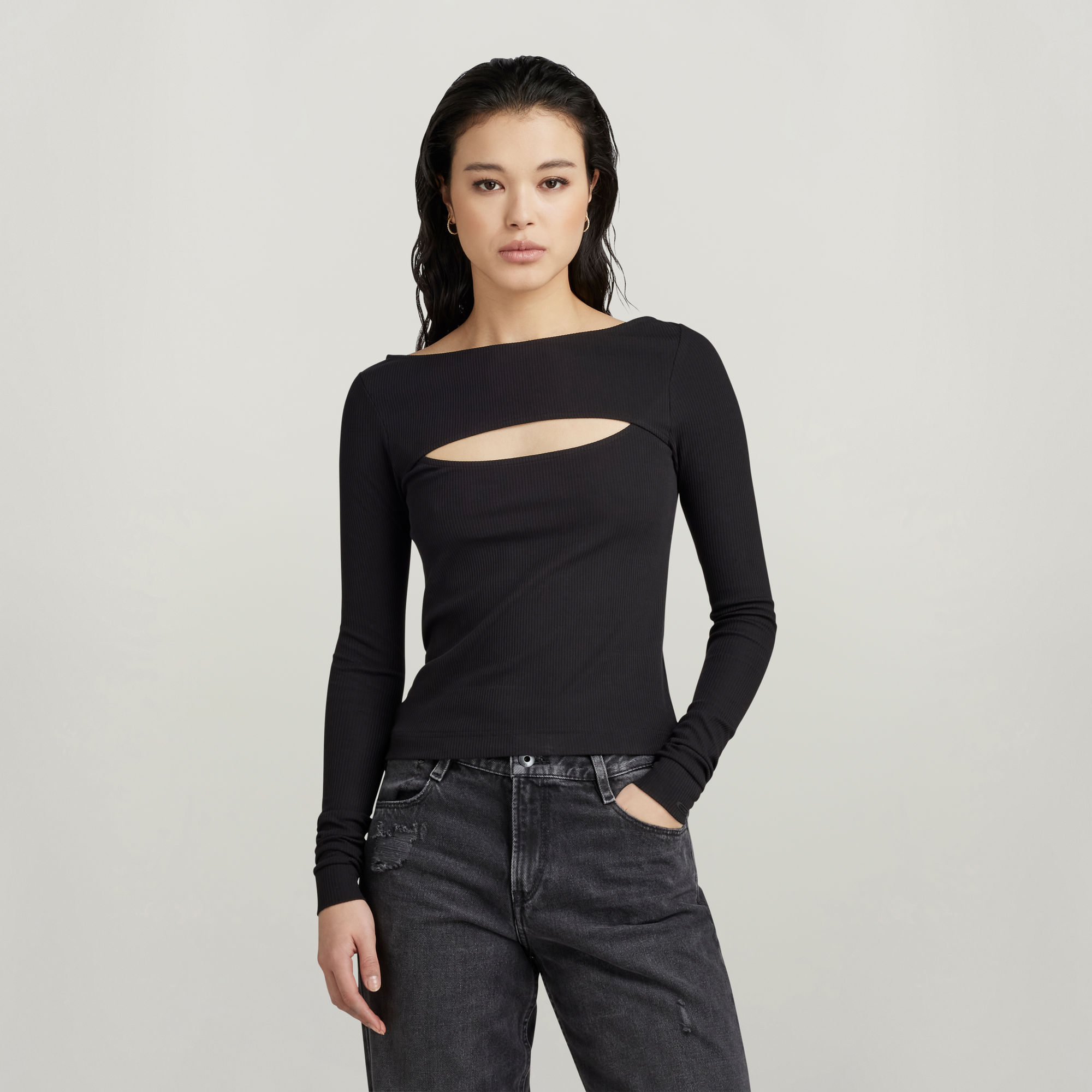 

Cut-Out Slim Boat Top - Schwarz - Damen
