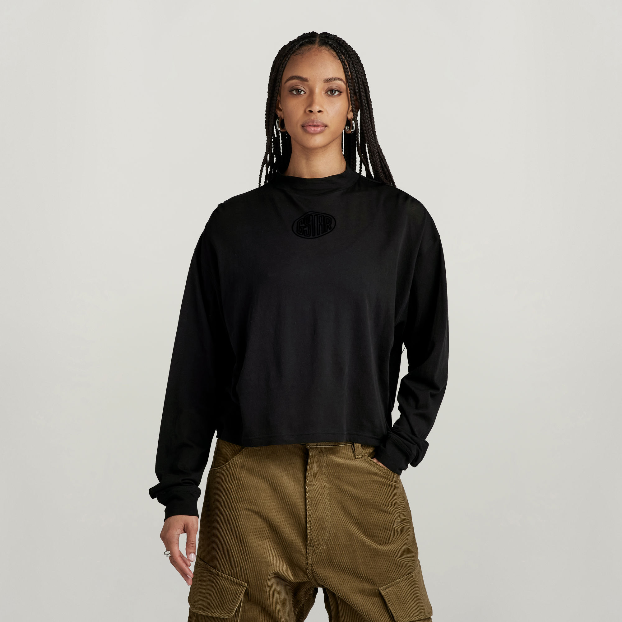 

Mock Graphic Loose Top - Black - Women