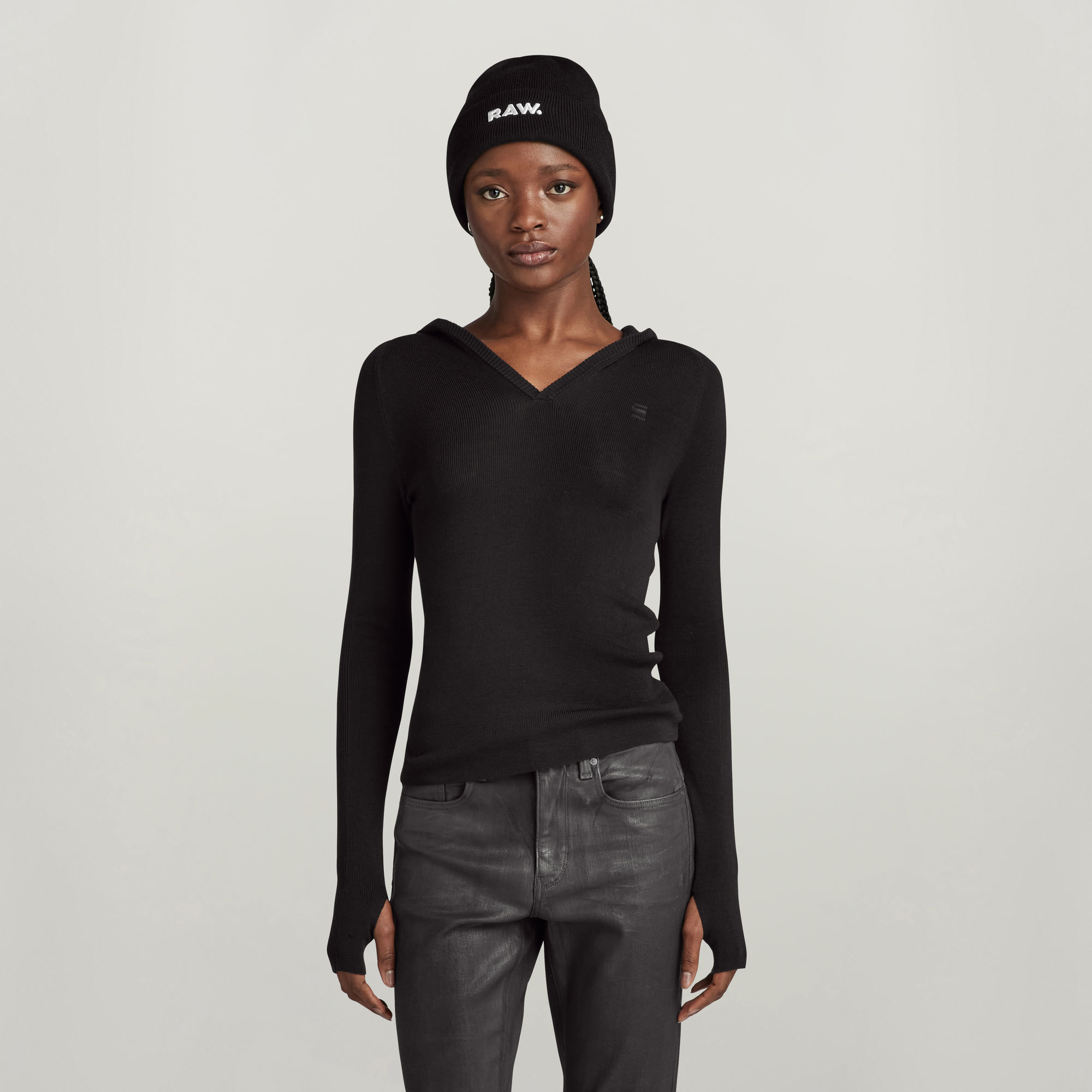 

Gebreide Hoodie Slim - Zwart - Dames