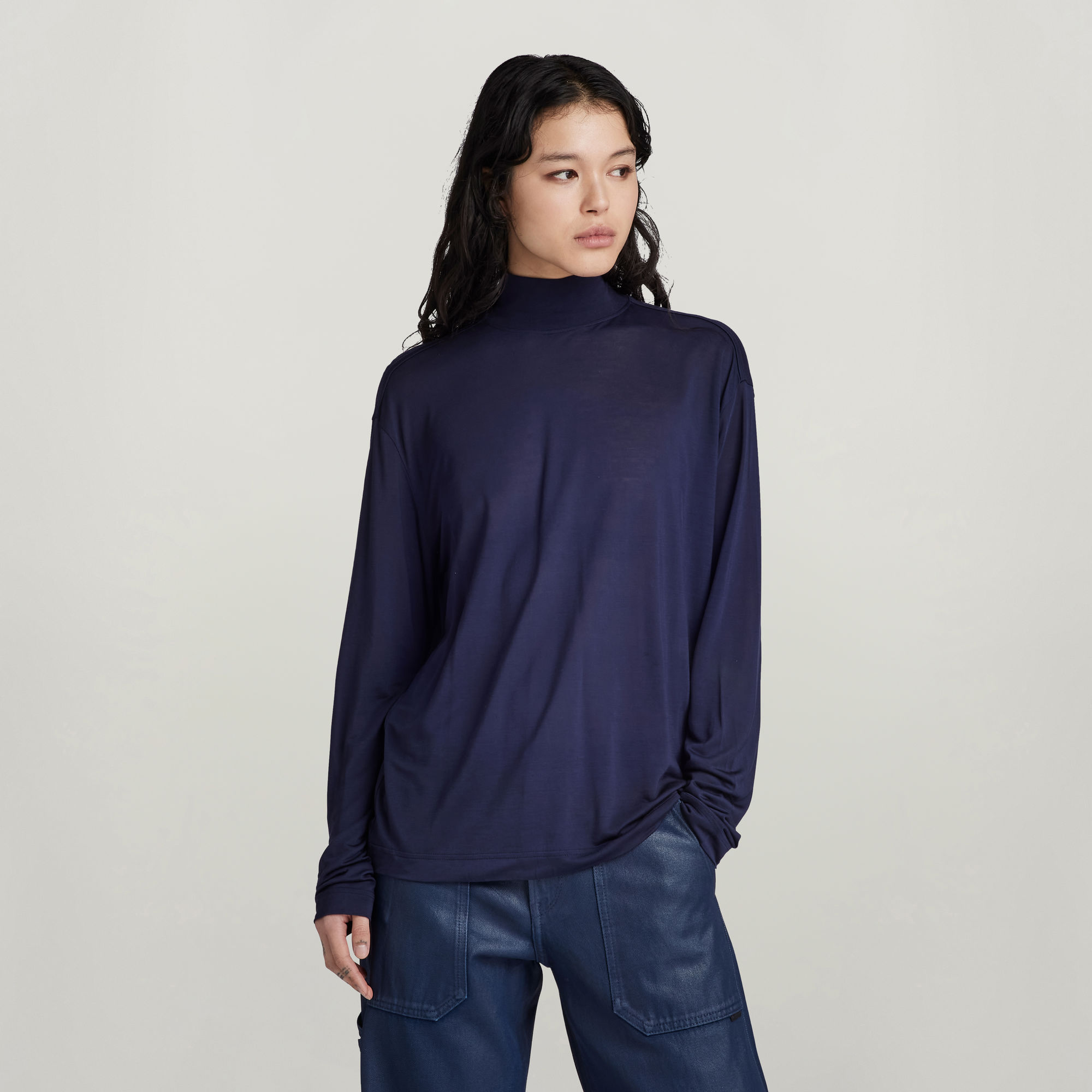 

Essential Mock Loose Top - Dark blue - Women