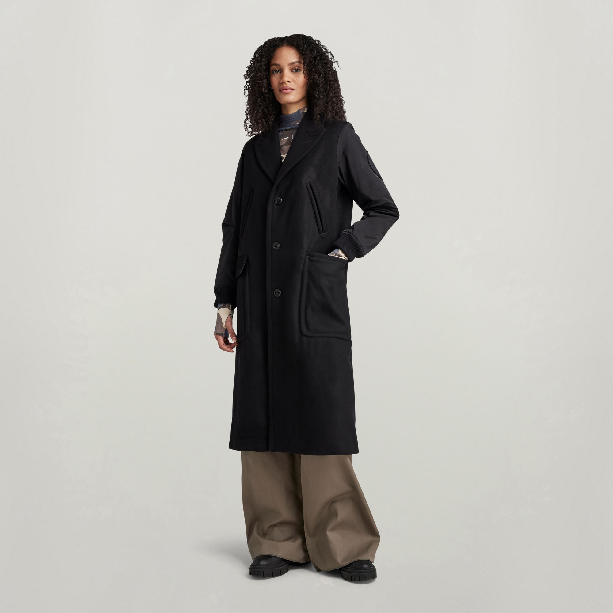 

Wool Long Coat - Zwart - Dames