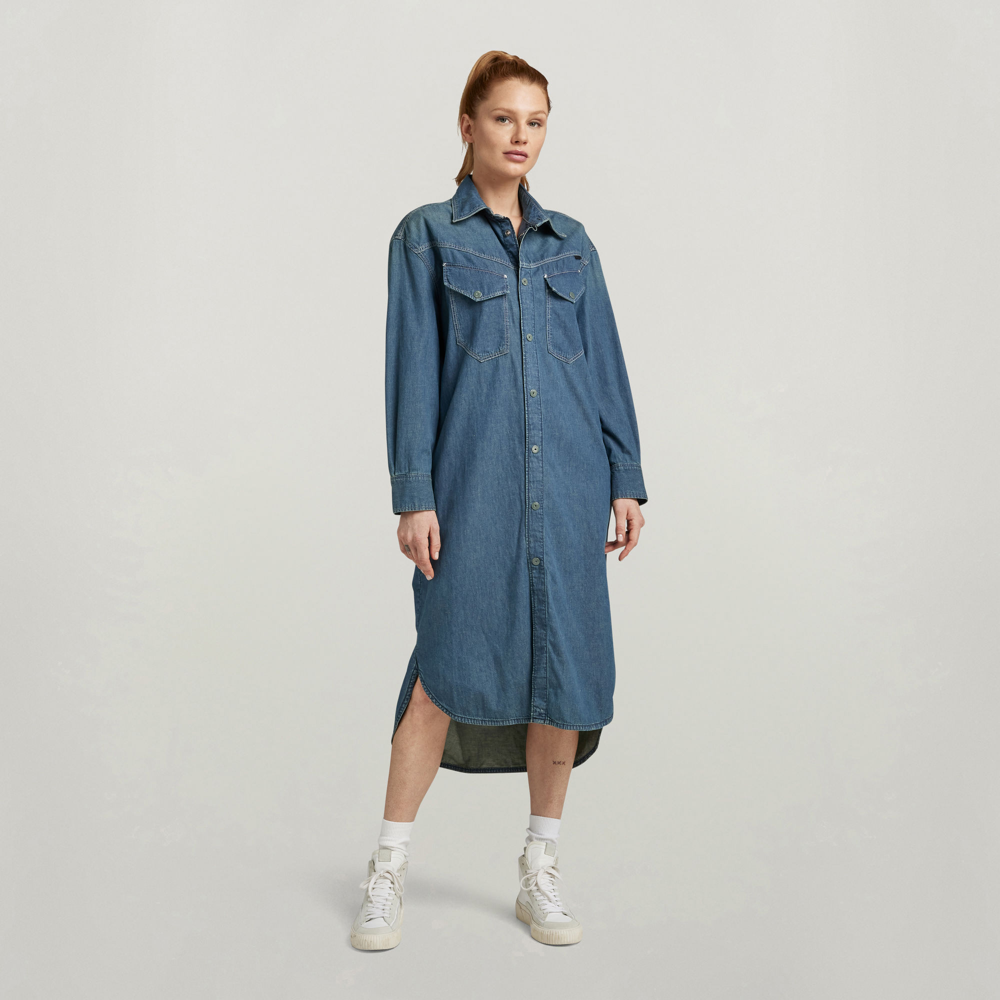 

Long Western Shirt Dress Evergreen - Medium blue - Women