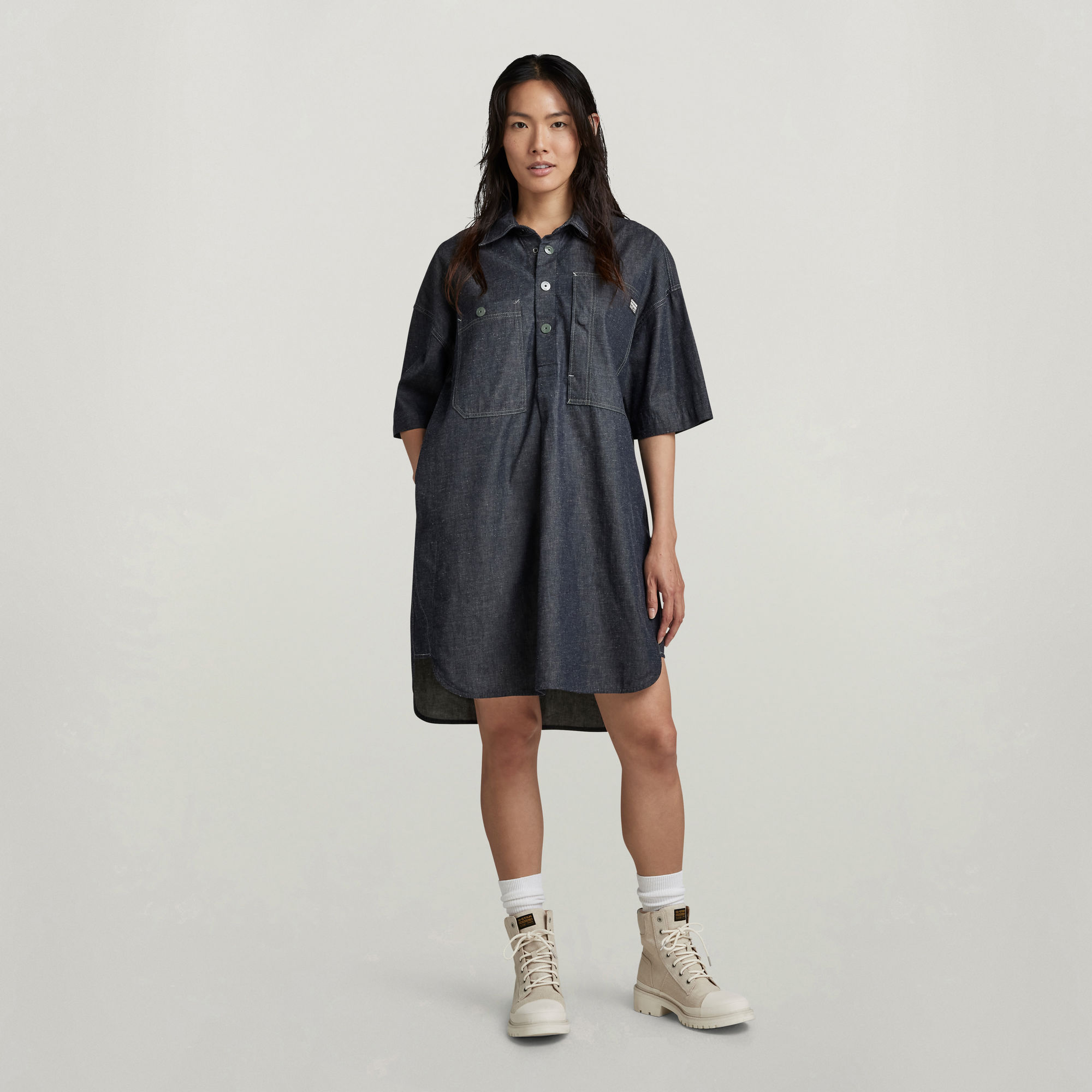 

Denim Shirt Dress - Dark blue - Women