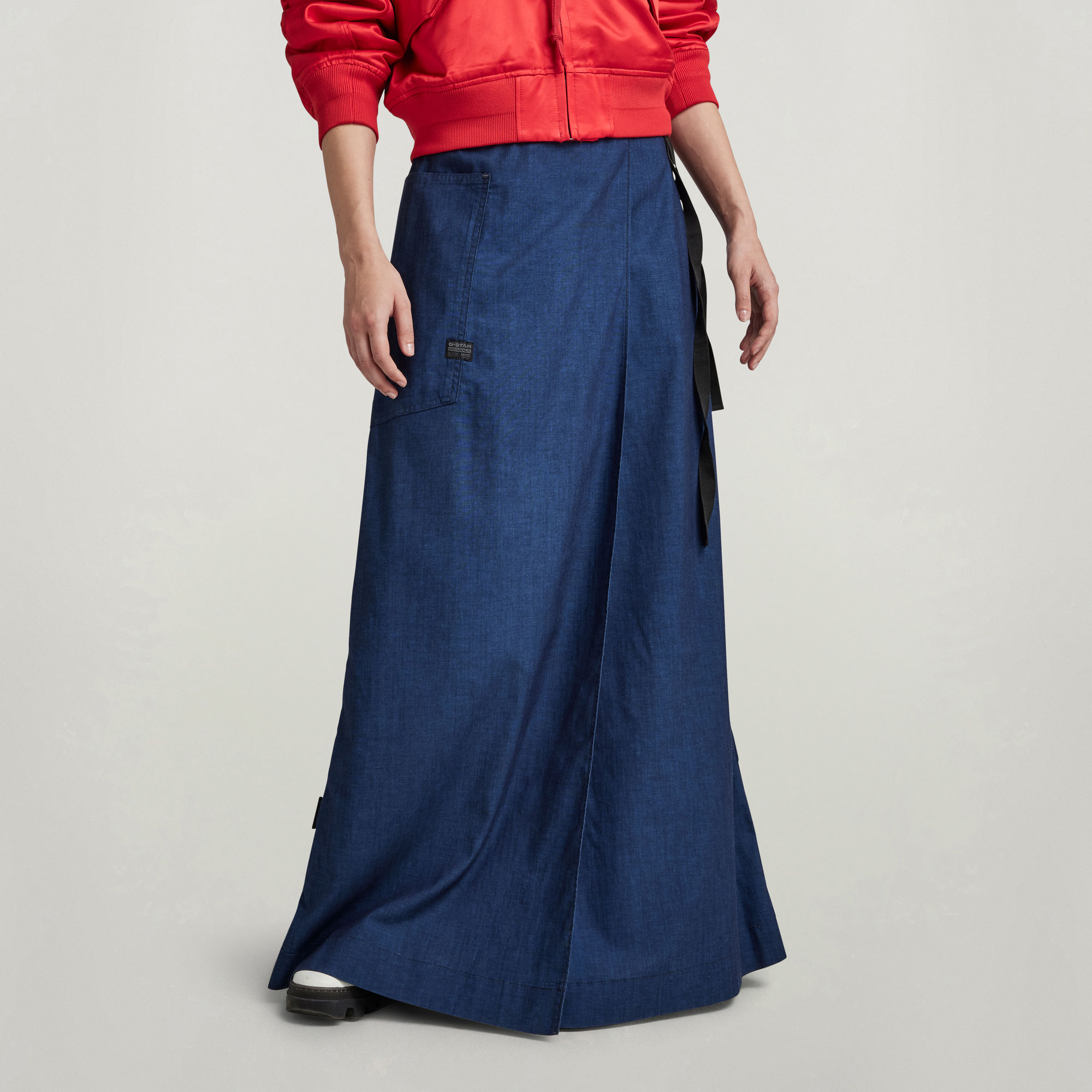 

A-Line Long Wrap Skirt - Dark blue - Women