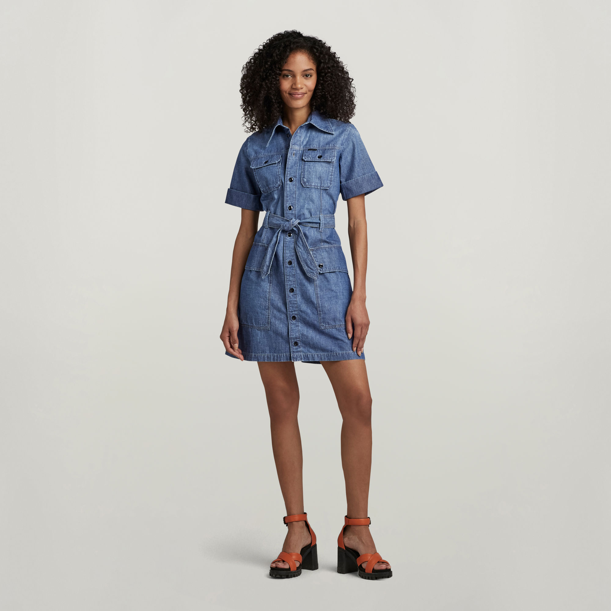 

Premium Military Shirt Dress - Medium blue - Women