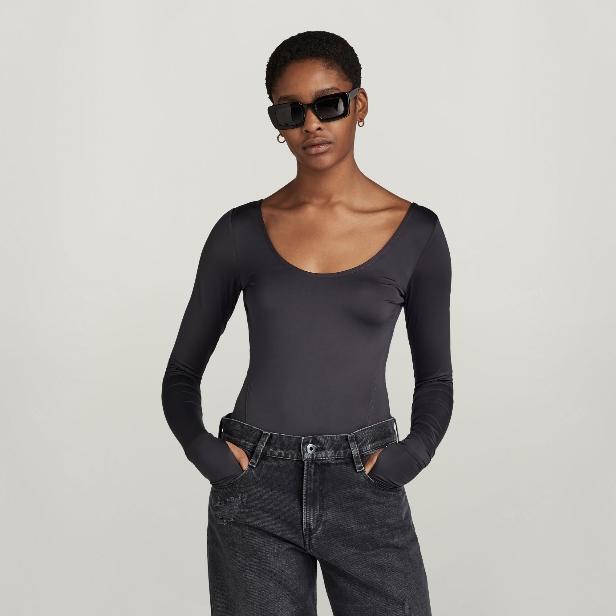G-Star RAW Deep Scoop Slim Body Top Grijs Dames