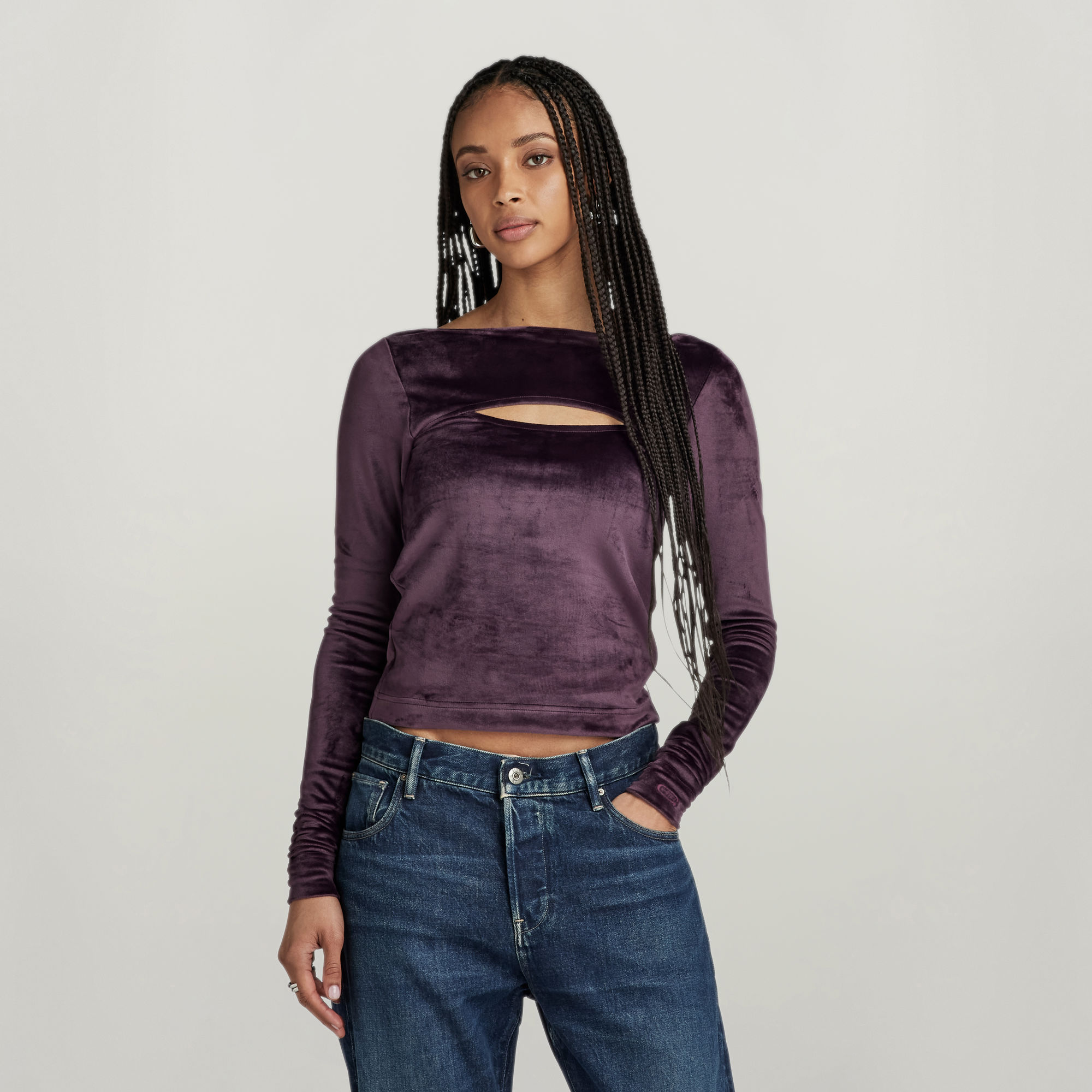

Cut-Out Slim Boatneck Top - Purple - Women