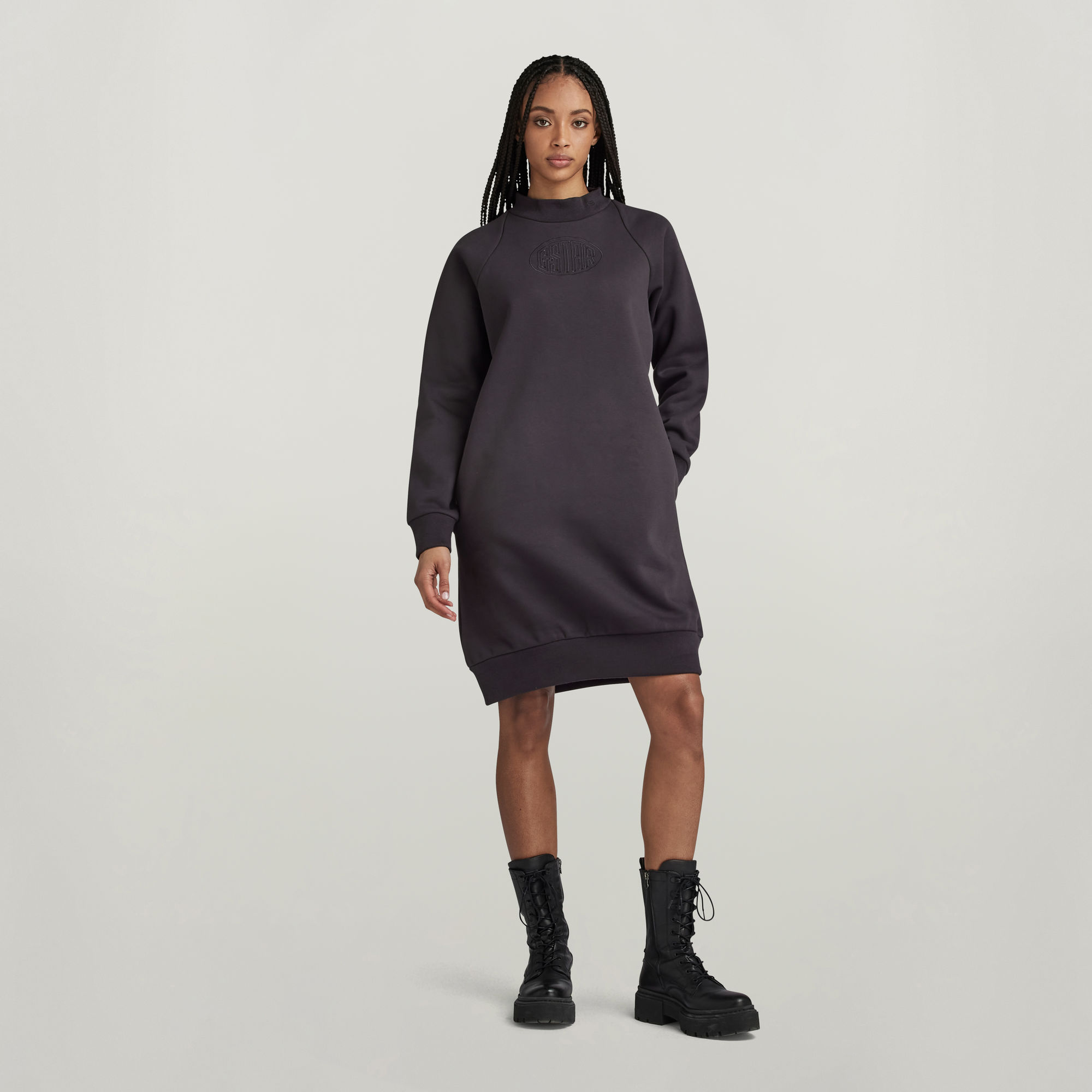 Mock Raglan Sweat Kleid - Grau - Damen