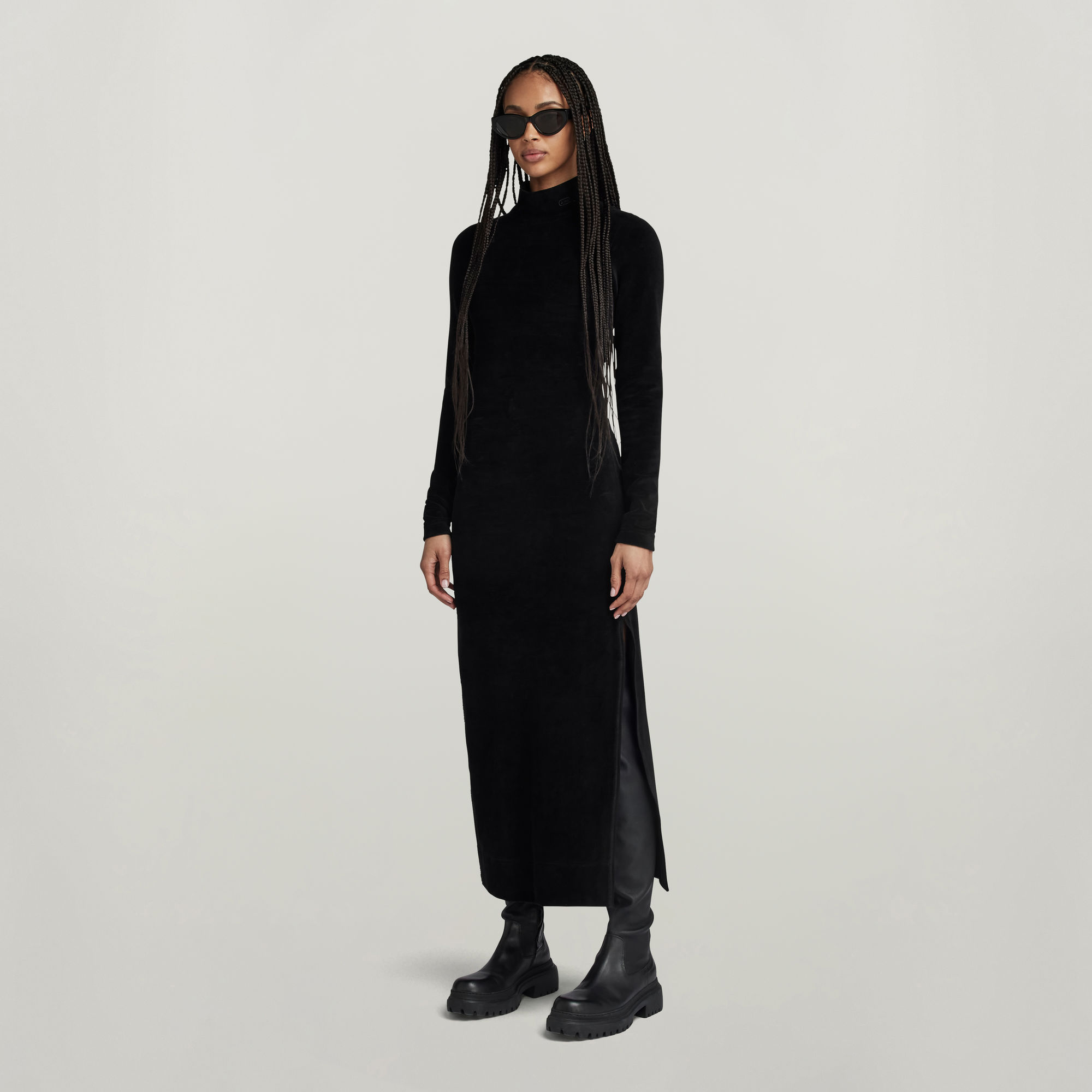 

Velvet Slit Dress - Black - Women