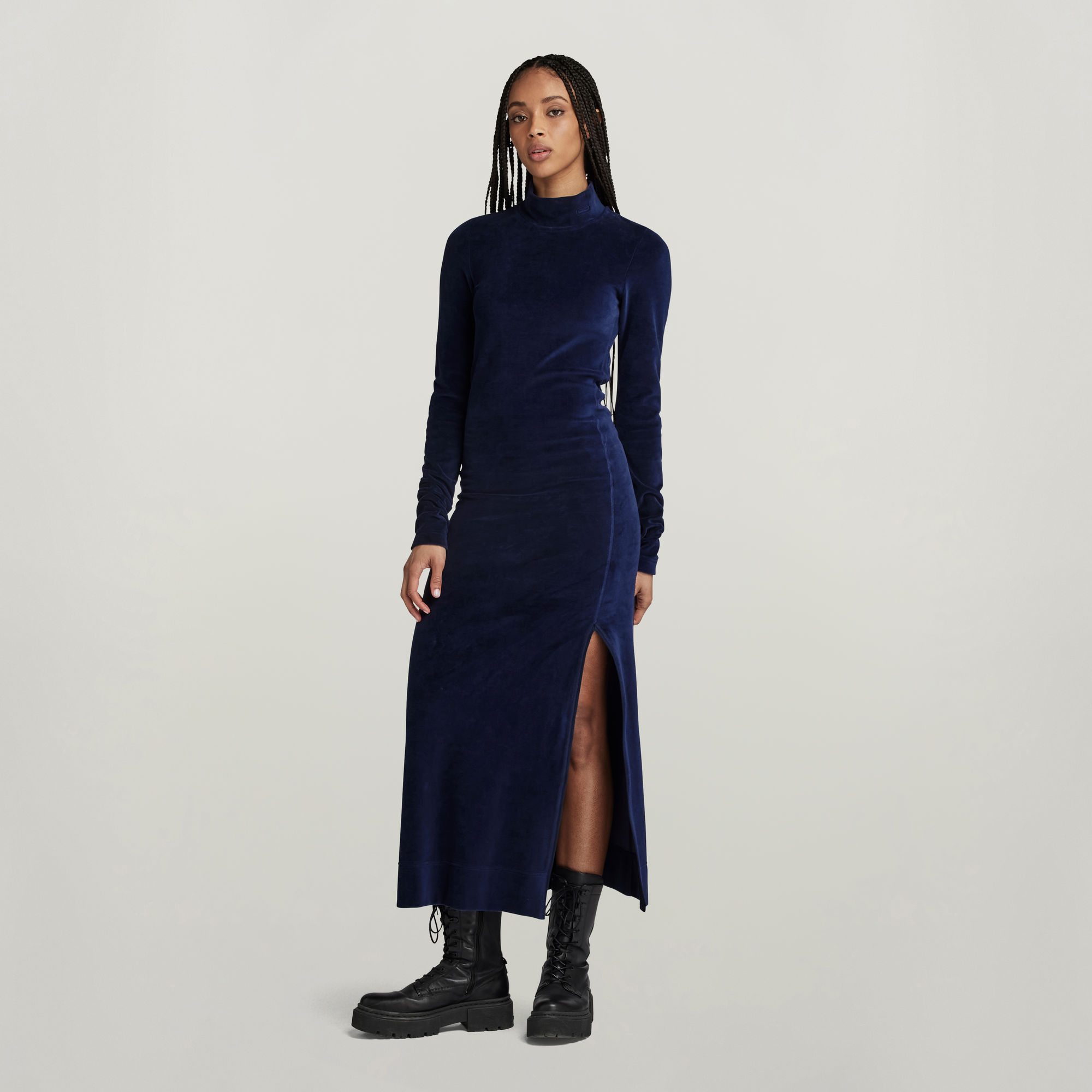 

Velvet Slit Dress - Dark blue - Women