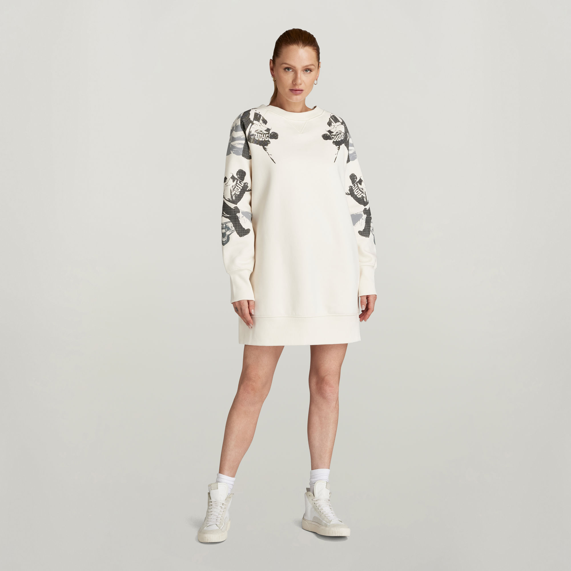 

Loose Graphic Sweat Dress - Beige - Women