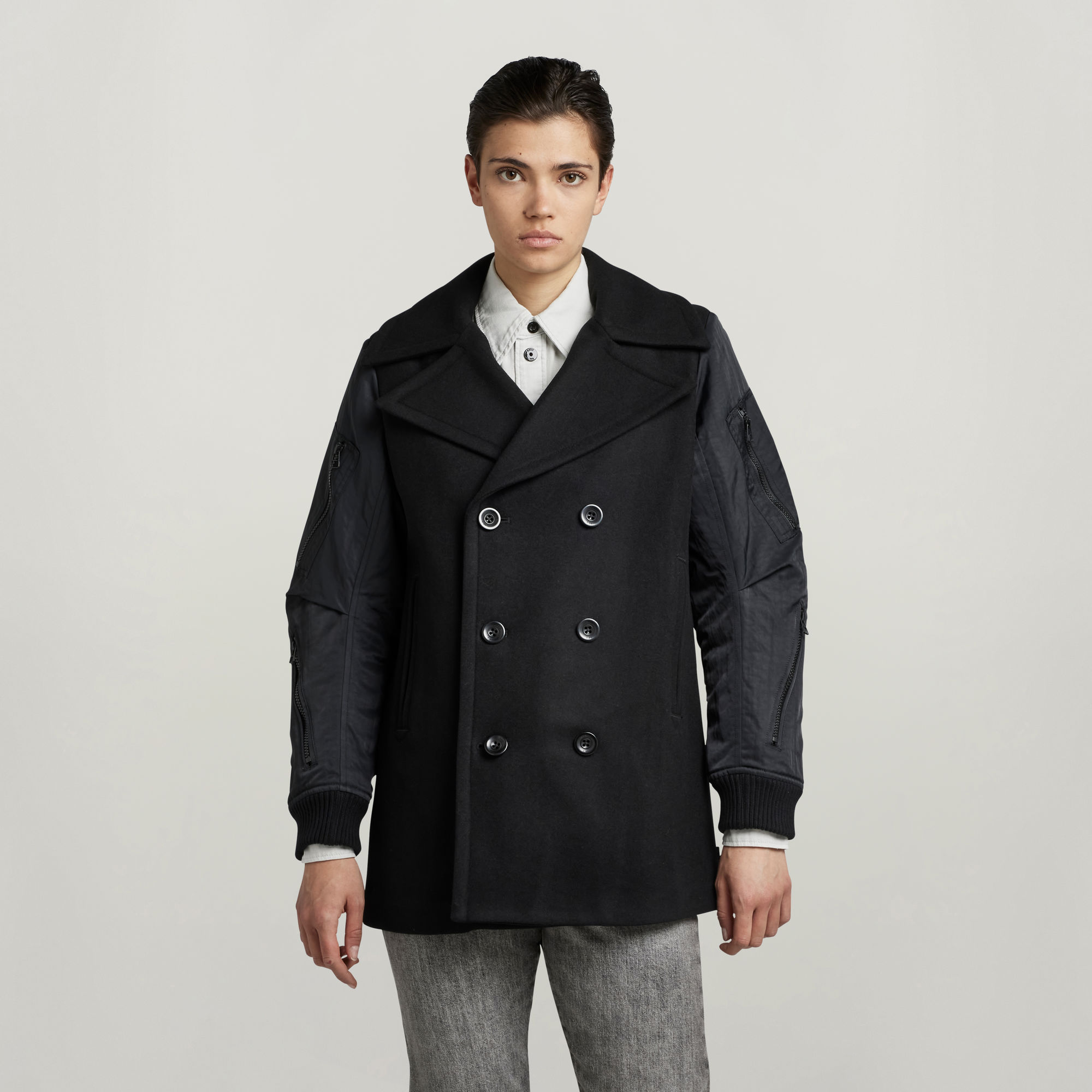 

Bomber Sleeve Peacoat - Black - Women