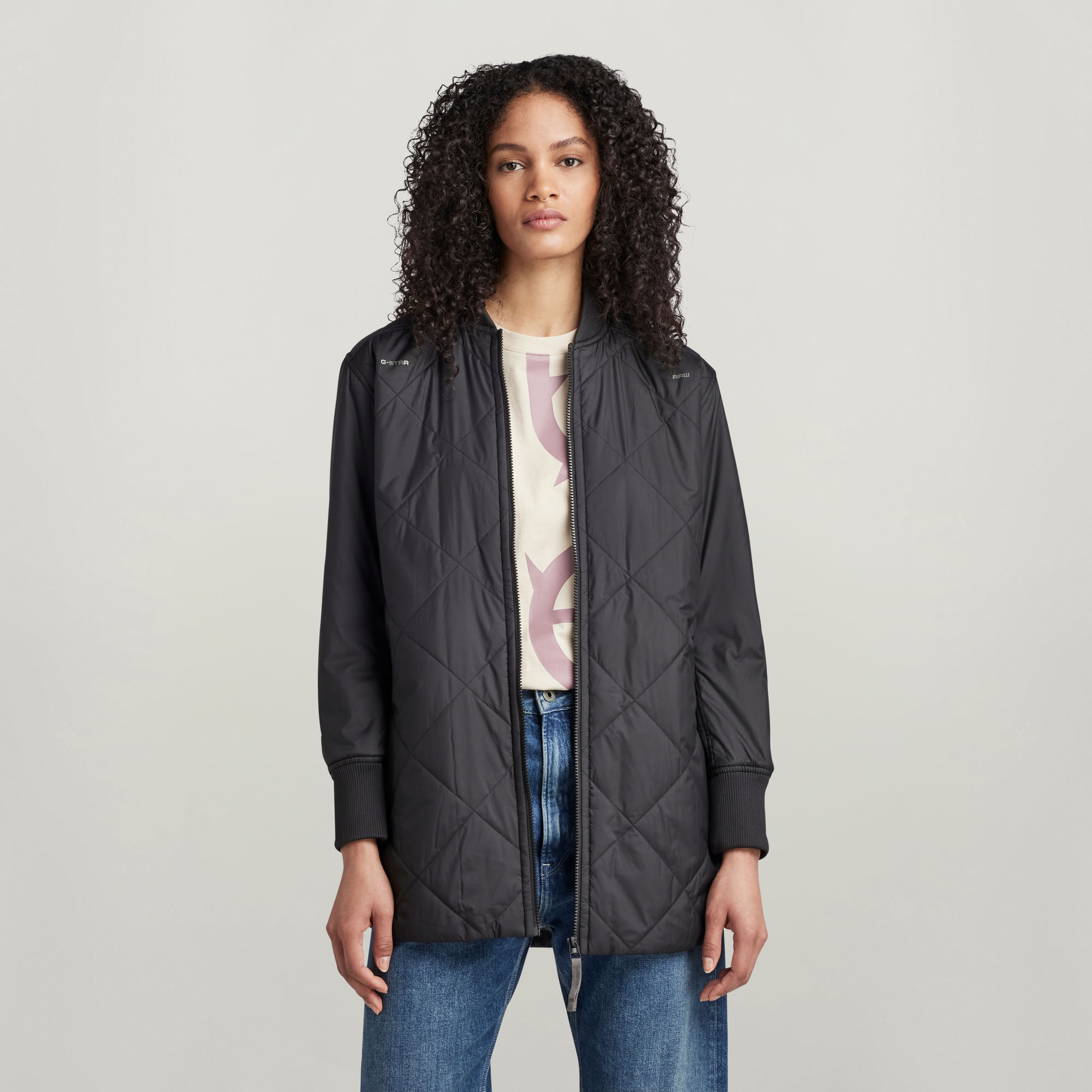 

Gewatteerd Bomberjack Collar - Zwart - Dames