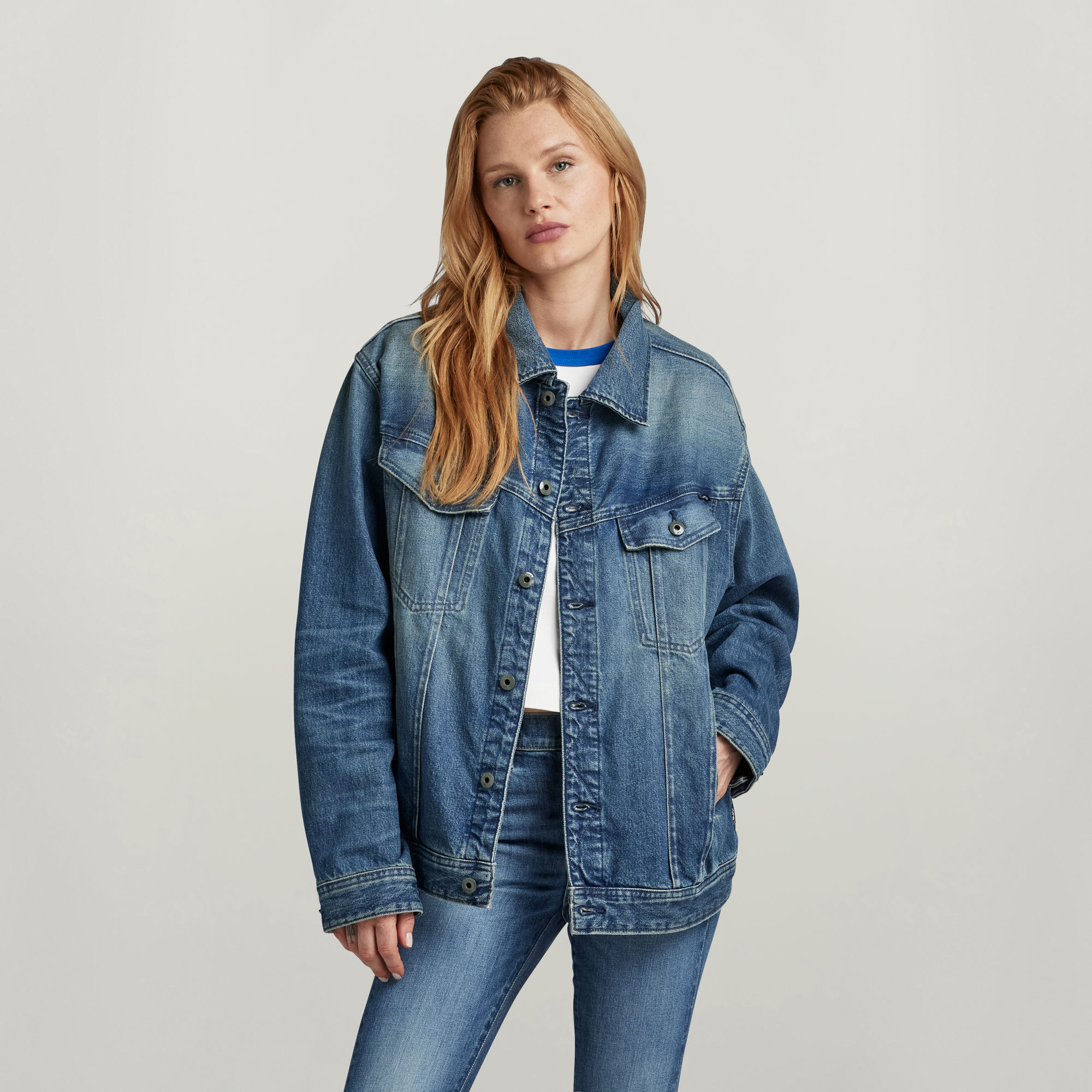 Oversized Western Jacke Evergreen - Mittelblau - Damen