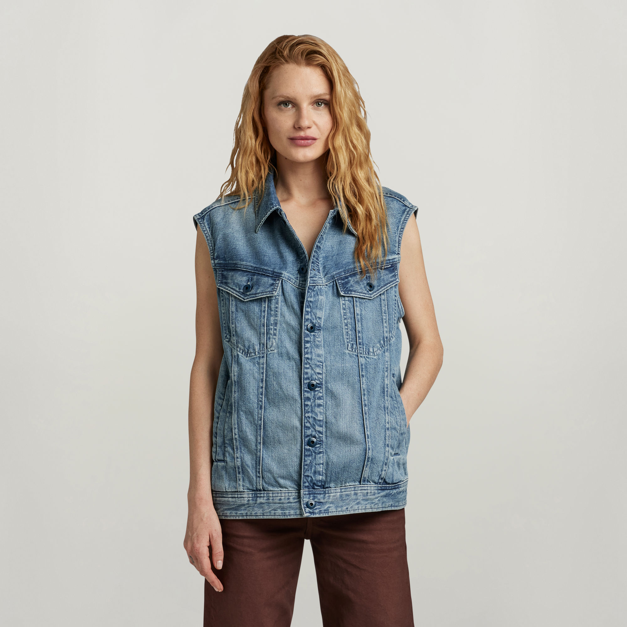 Oversized Denim Vest - Hellblau - Damen