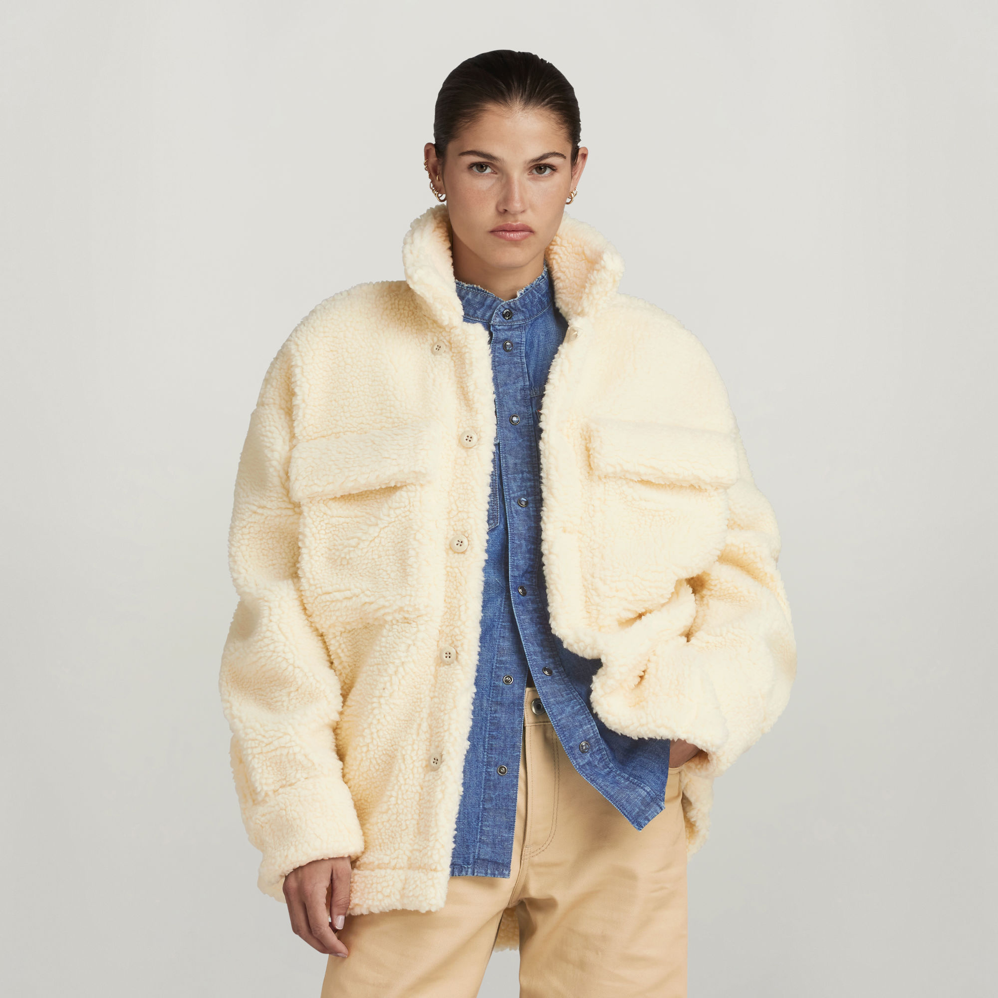 

Oversized Teddy Overshirt - Beige - Women